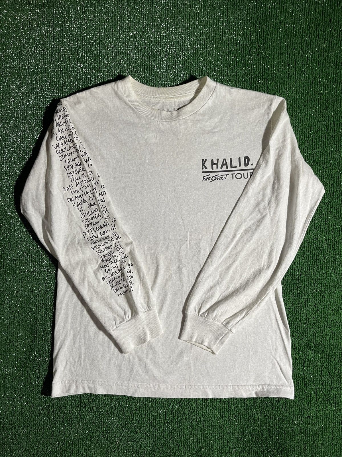 image of Band Tees x Tour Tee Khalid Free Spirit 2019 Tour Long Sleeve T-Shirt in White, Women's (Size Small