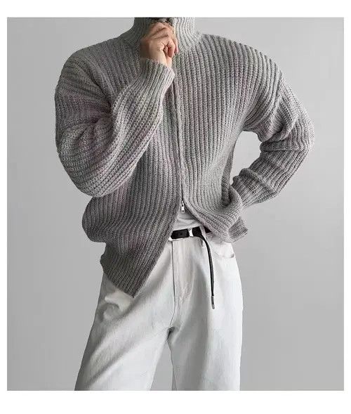 Japanese Brand Vintage Double Zipper Gray L Knit Stand-Up Jacket Coat Size US L / EU 52-54 / 3 - 7 Thumbnail