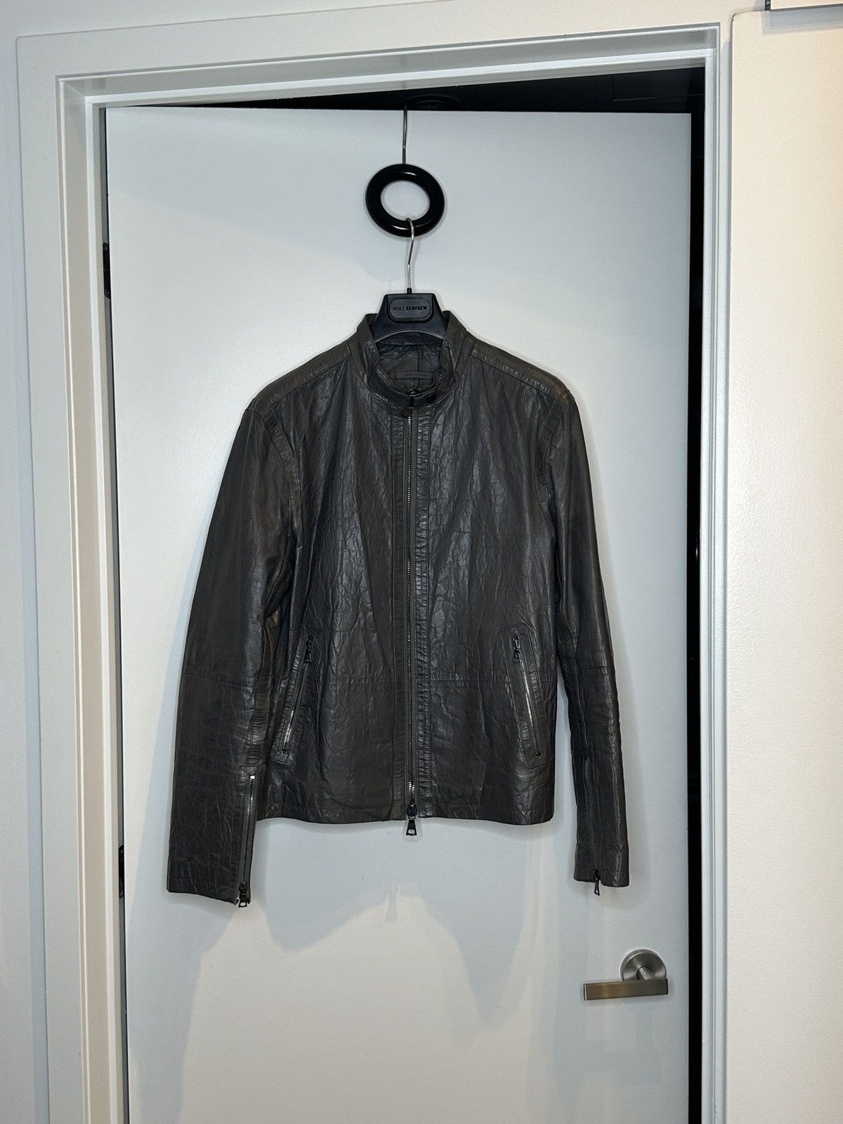 image of John Varvatos Leather Jacket in Sage, Men's (Size Medium)