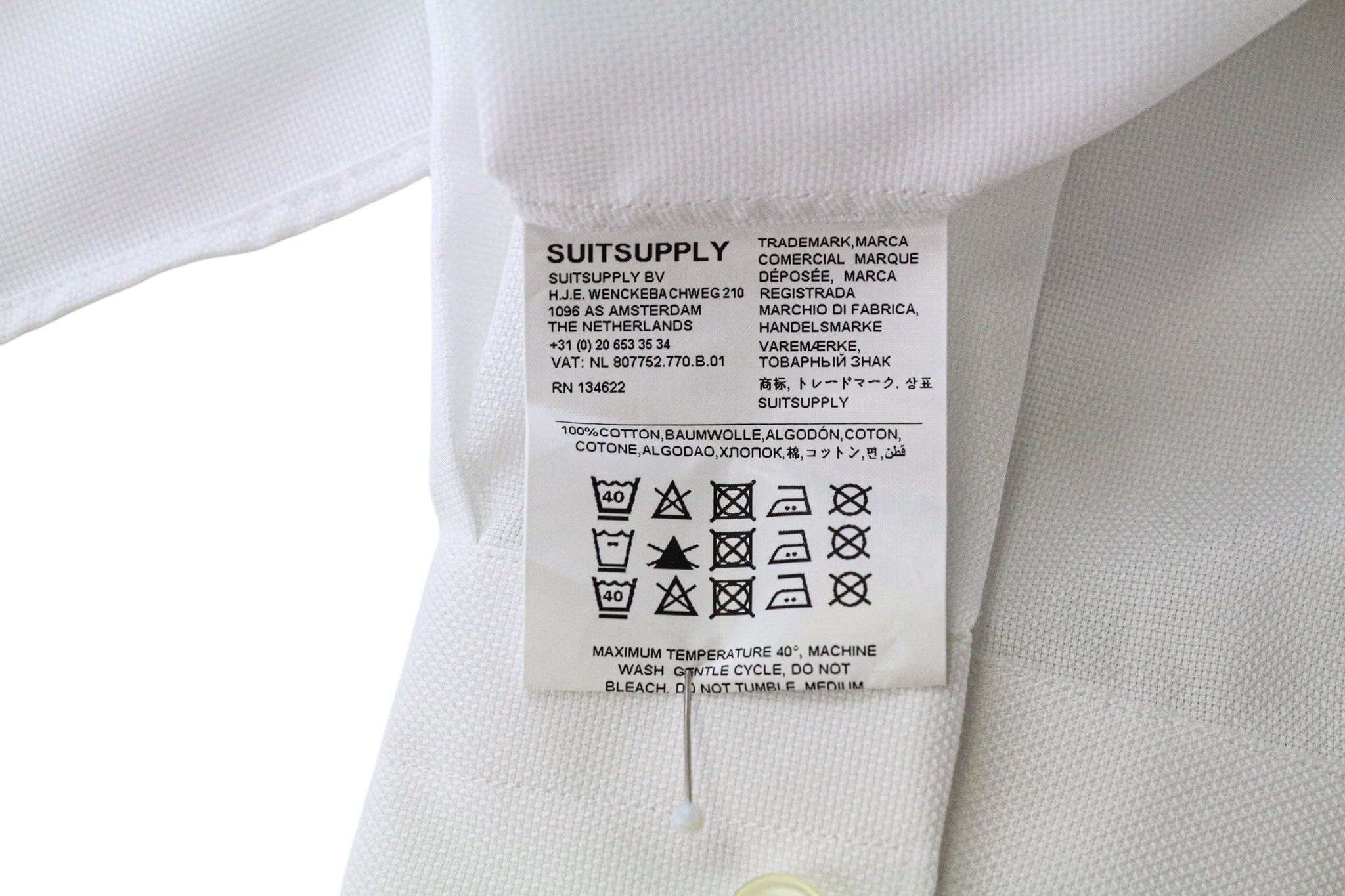 Suitsupply TRAVELLER 39L/15 1/2L Slim White Cotton Shirt 79408 Size US M / EU 48-50 / 2 - 6 Thumbnail