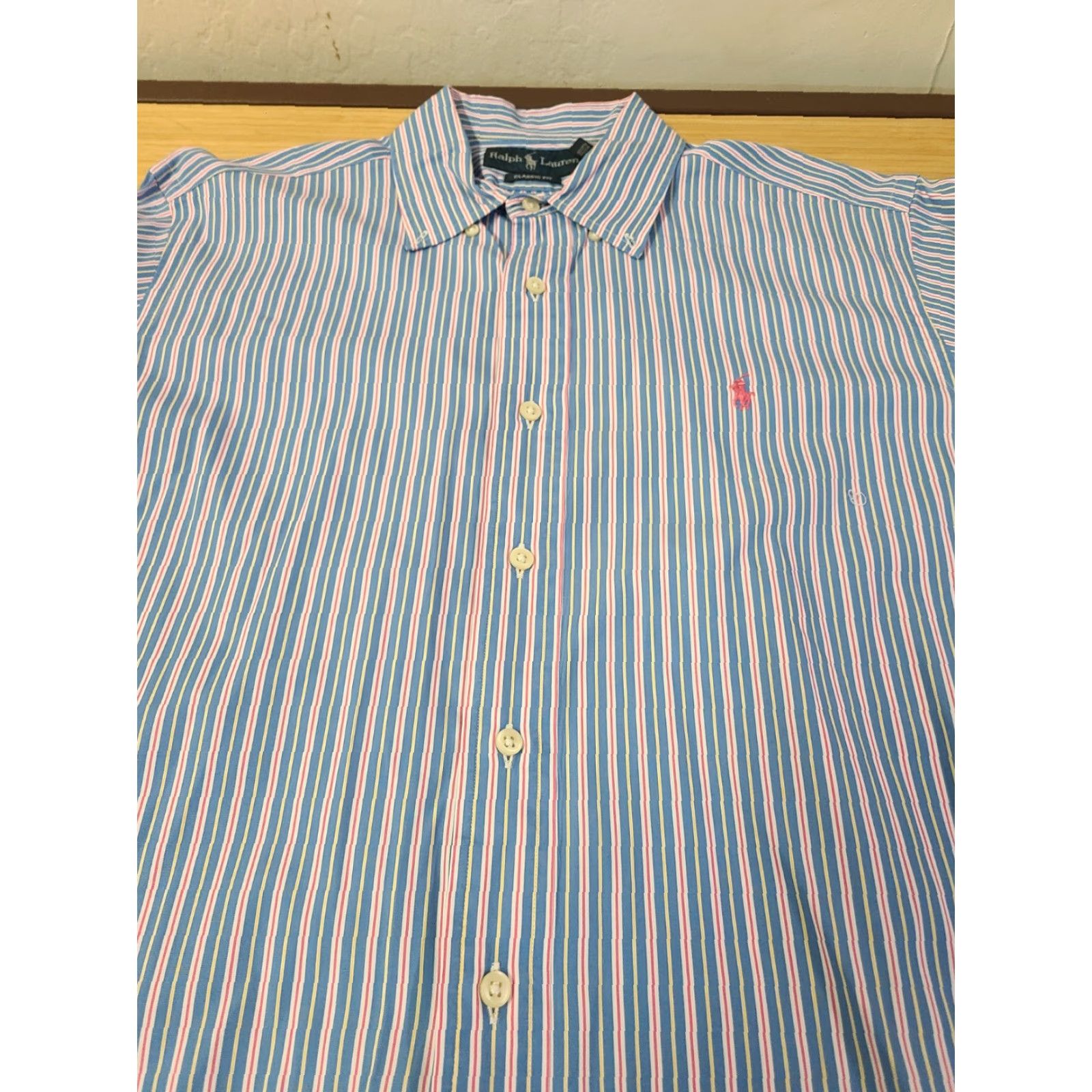 Polo Ralph Lauren Polo Ralph Lauren Shirt Mens Large Blue Pink Striped Long Sleeve Button-Up Classic Fit Regular Size Size US L / EU 52-54 / 3 - 3 Thumbnail