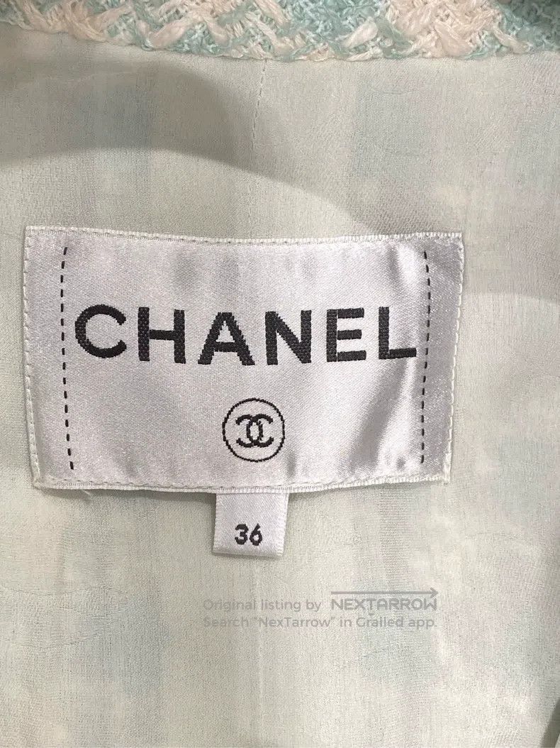 Chanel 23s mint green diamond button jacket