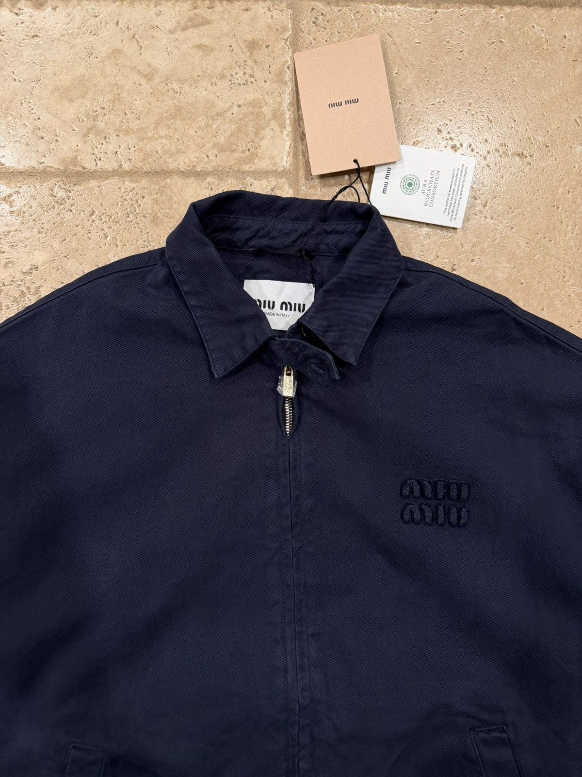 Miu Miu Miu Miu Garment Dyed Navy Workers Bomber Jacket Size US XL / EU 56 / 4 - 8 Thumbnail