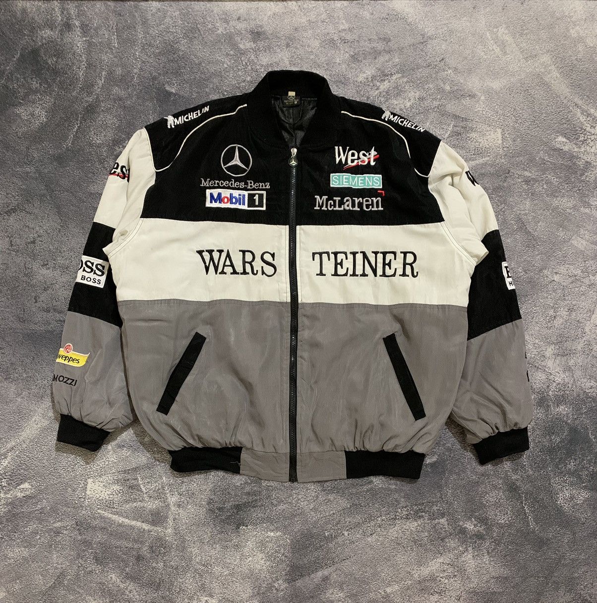 image of Formula Uno x Mercedes Benz Mercedez-Benz Wars Teiner Mclaren Vintage Jacket in Black/White (Size X