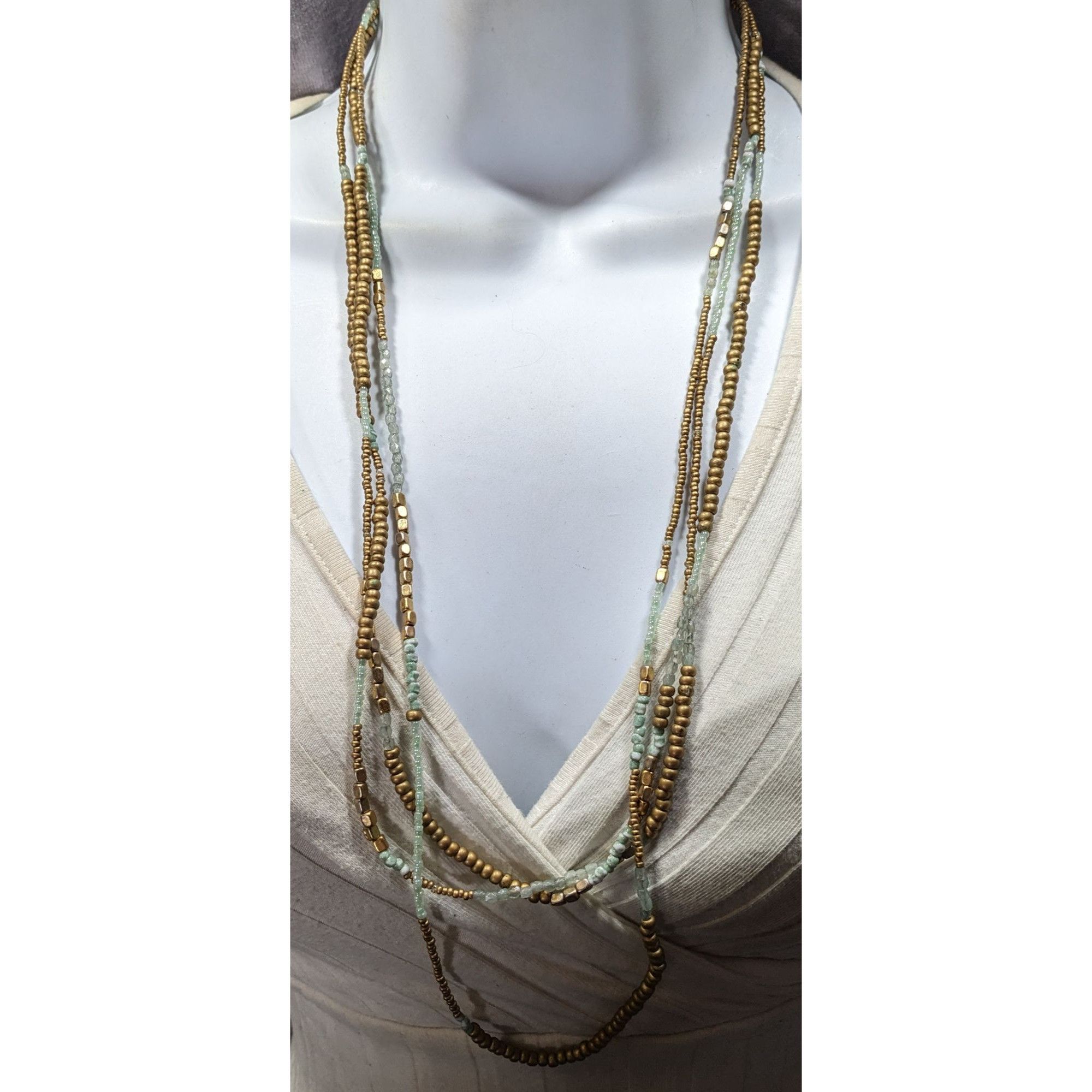Express Express Blue And Gold Tone Beaded Glass Necklace Size ONE SIZE - 2 Thumbnail
