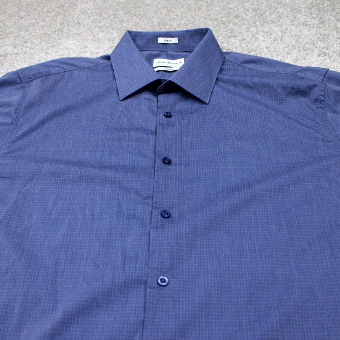 Lucky Brand Lucky Brand Slim Fit Button-Up Shirt Men Large Blue Cotton/Poly Stretch L/S Geometric Pattern Shirt Size US L / EU 52-54 / 3 - 5 Thumbnail