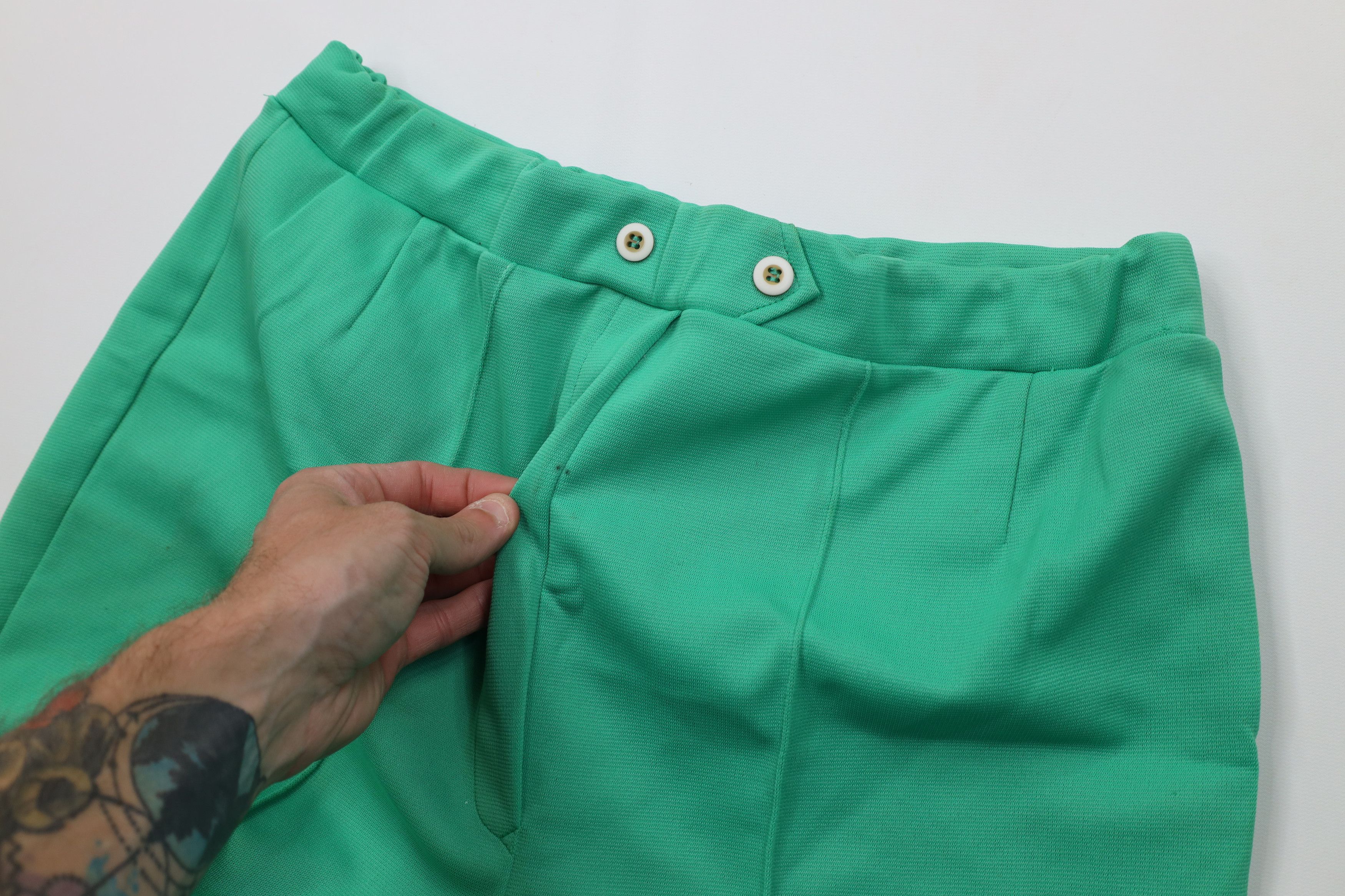 Vintage Vintage 70s Streetwear Wide Leg Bell Bottoms Pants Green Size 32" / US 10 / IT 46 - 10 Thumbnail