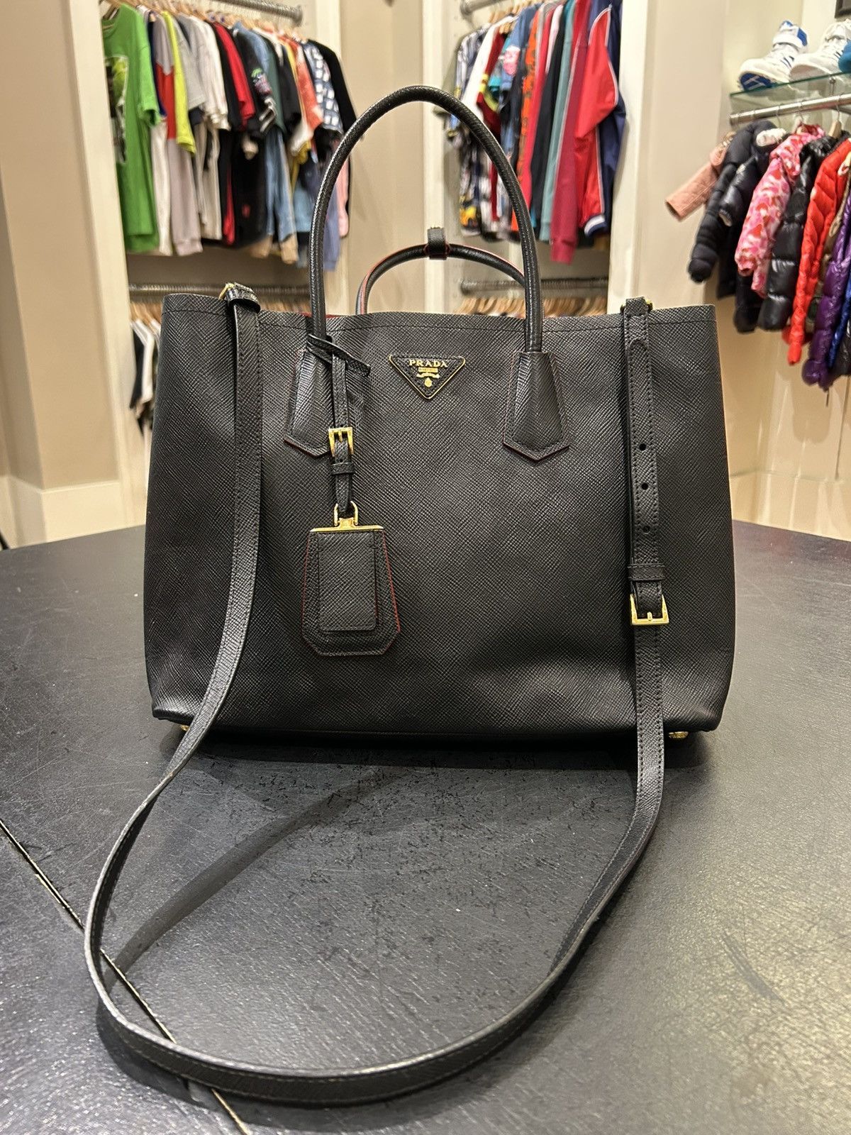 Prada Prada Saffiano Medium Leather Double Tote Bag Size ONE SIZE - 6 Thumbnail