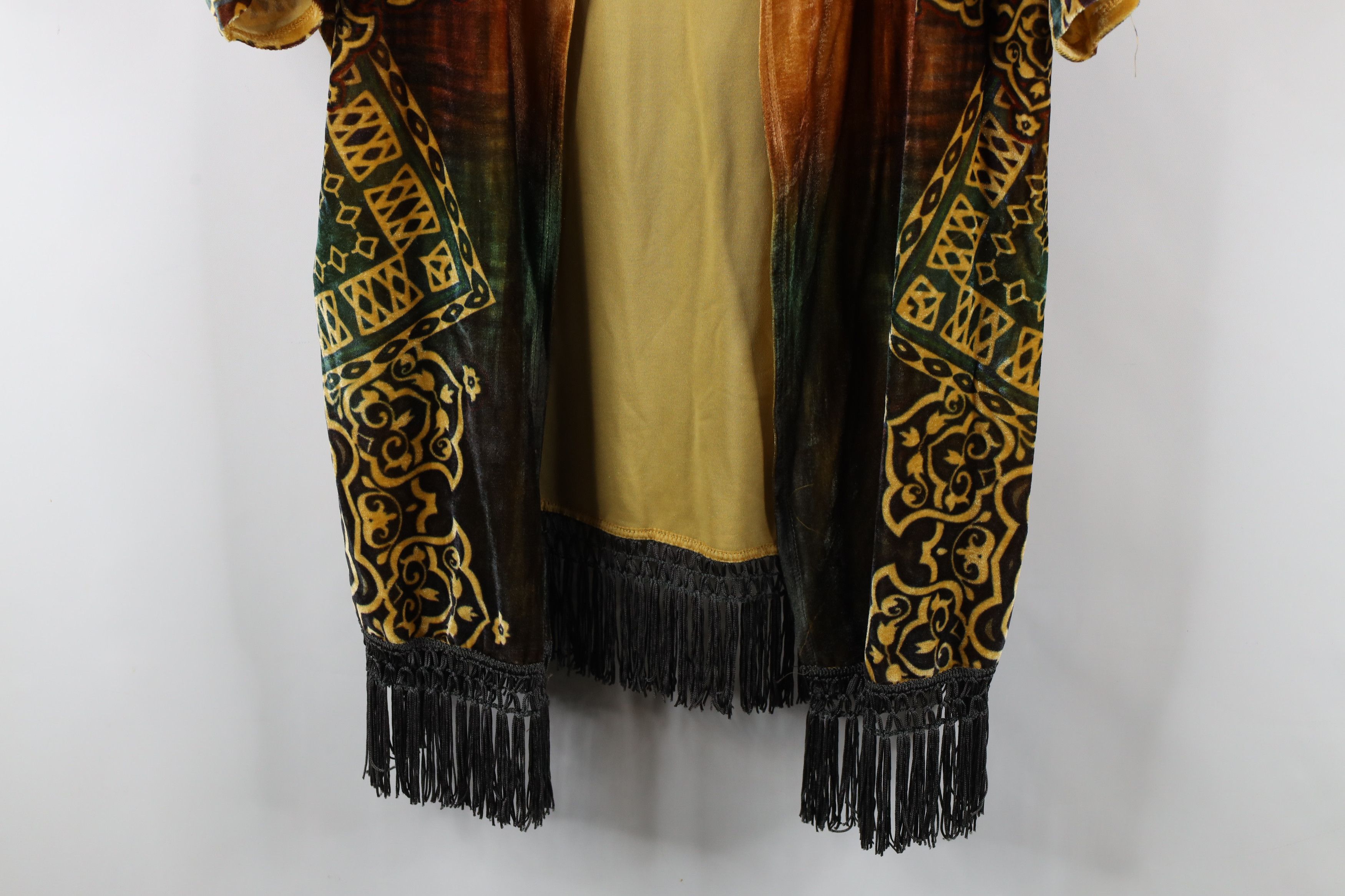 Vintage Vintage 90s Boho Chic Geometric Fringed Open Front Cardigan Size XL / US 12-14 / IT 48-50 - 3 Thumbnail