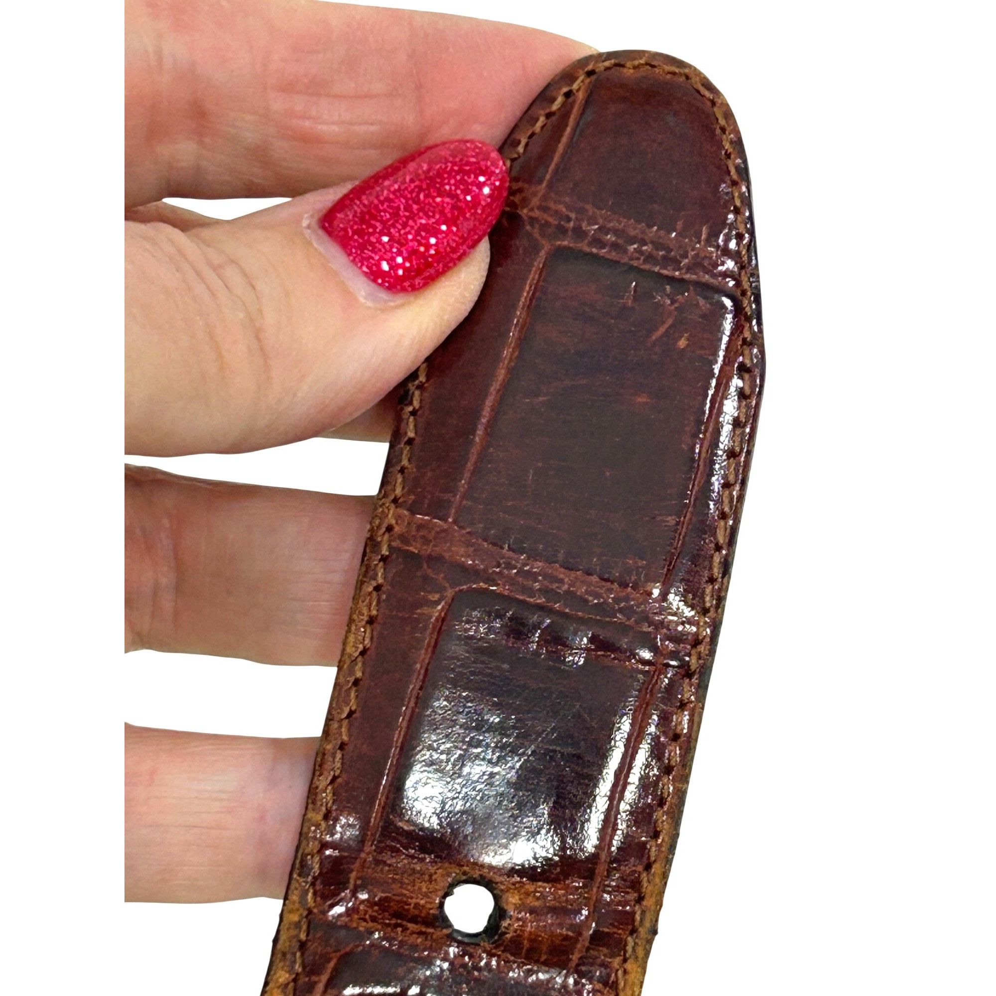 Brighton Brighton Vtg Belt S Brown Crocodile Silver Tone Twisted Rope Size ONE SIZE - 21 Thumbnail