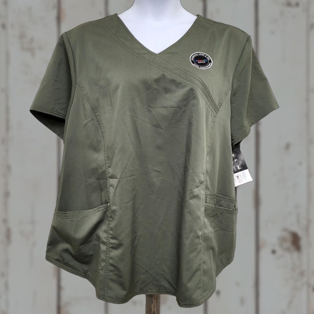 Vintage NWT Scrubstar Ultimate Scrubwear Mock Wrap Top Women's Size 3X Golden Moss Scrubwear Solid Polyester Rayon Spandex Size XXL / US 16-18 / IT 52-54 - 1 Thumbnail