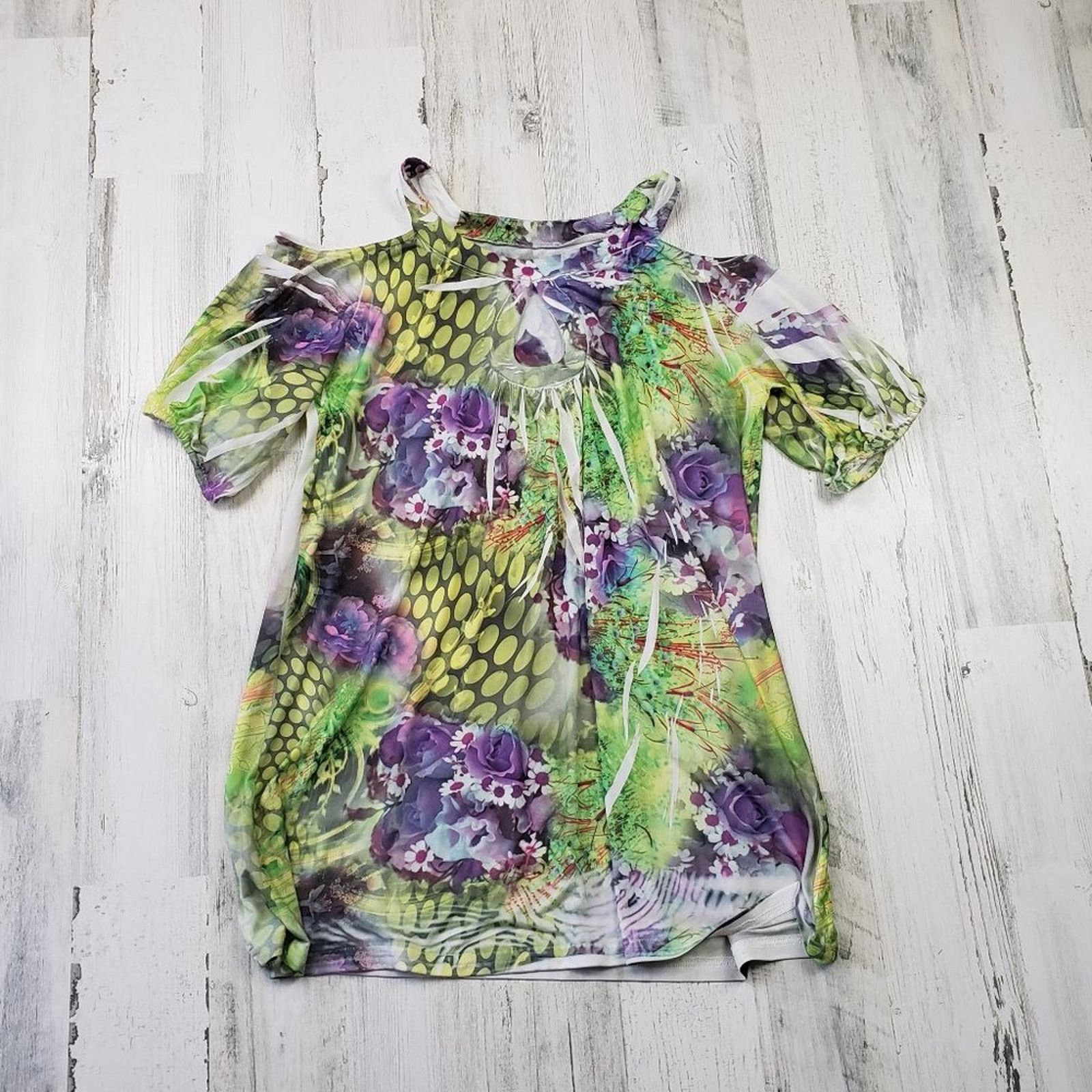 Other Unbranded Cold Shoulder Multicolor Printed Blouse Large* Size L / US 10 / IT 46 - 1 Thumbnail