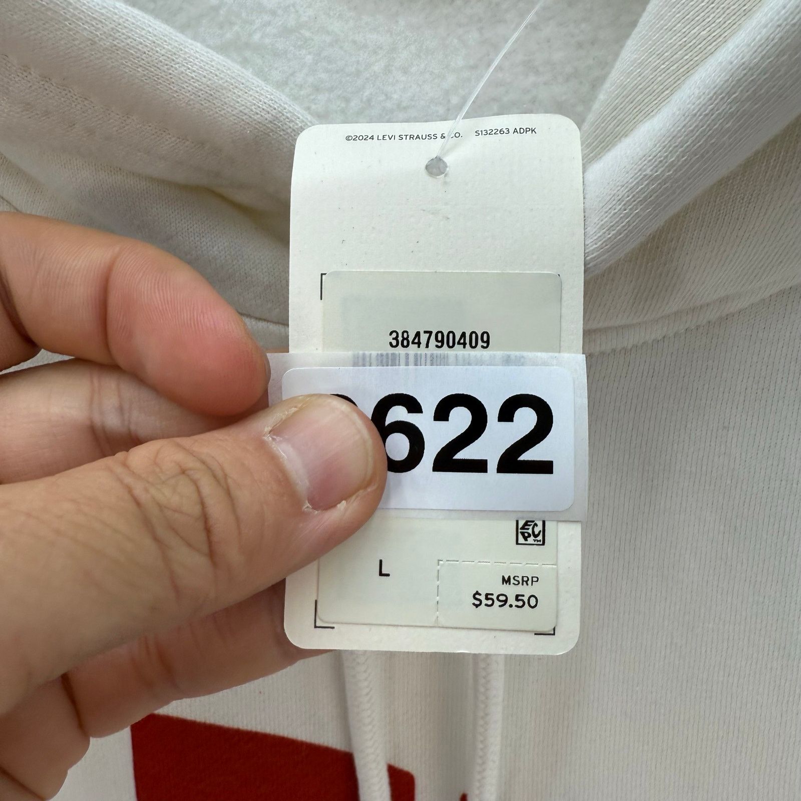 Levi's LEVI'S MEN'S L WHITE FLEECE HOODIE SIMPLICITY STYLE WARM Size US L / EU 52-54 / 3 - 3 Thumbnail