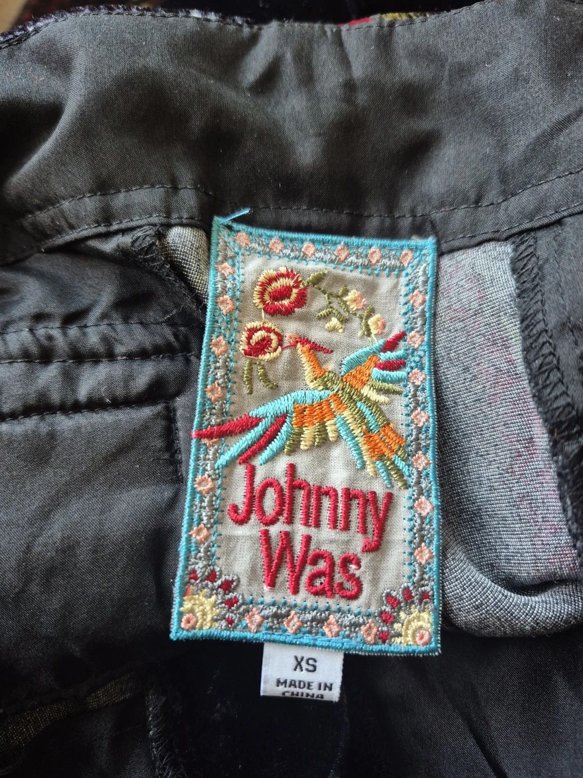 Johnny Was Pants Feza Velvet Black Abstract Belted Boho Party Travel Size 30" / US 8 / IT 44 - 7 Thumbnail
