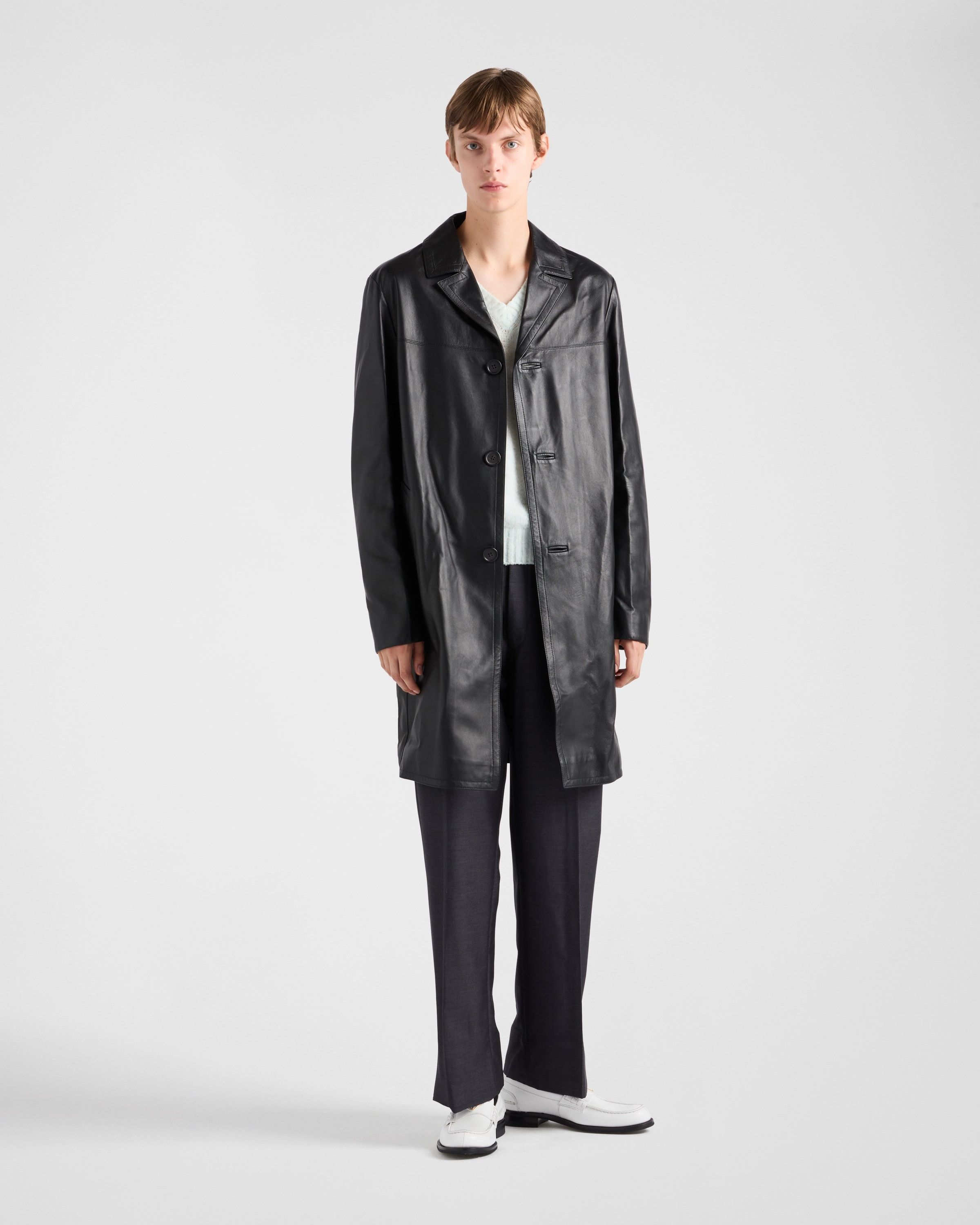 Prada o1bcso1str1025 Nappa Leather Coat in Black Size US M / EU 48-50 / 2 - 2 Thumbnail