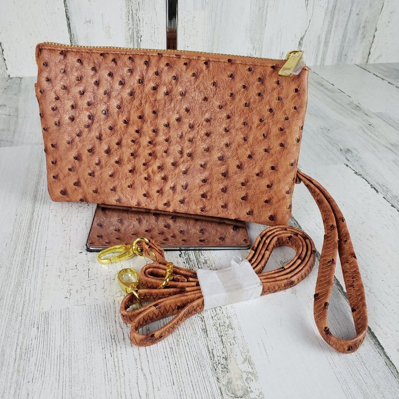 Other Brown Laser Cut Wristlet Gold-Tone Hardware Shoulder Purse Size ONE SIZE - 4 Thumbnail