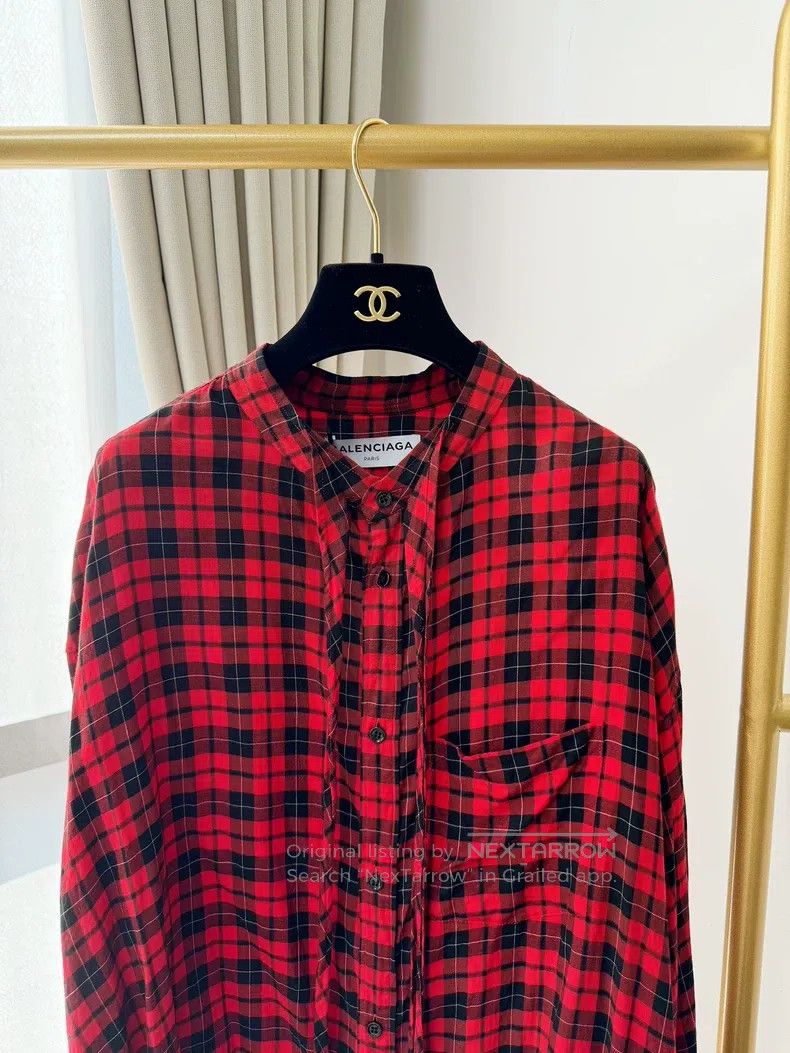 Balenciaga Balenciaga Red and Black Plaid Long Sleeve Shirt Size XS / US 0-2 / IT 36-38 - 3 Thumbnail