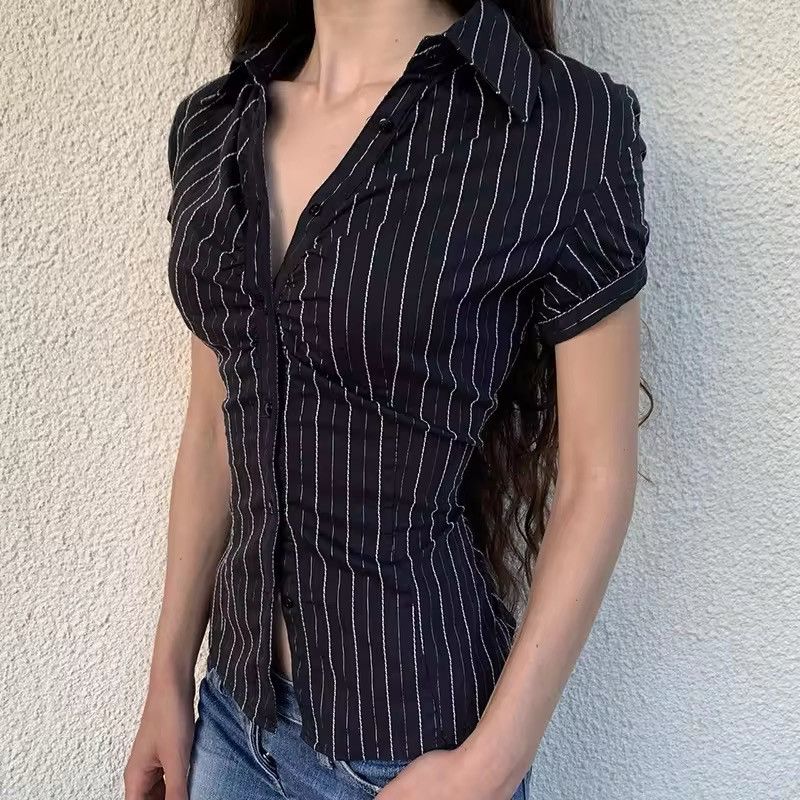 Other Retro Striped Y2k Blouse Vintage Casual Women’s Shirt Size S / US 4 / IT 40 - 4 Thumbnail