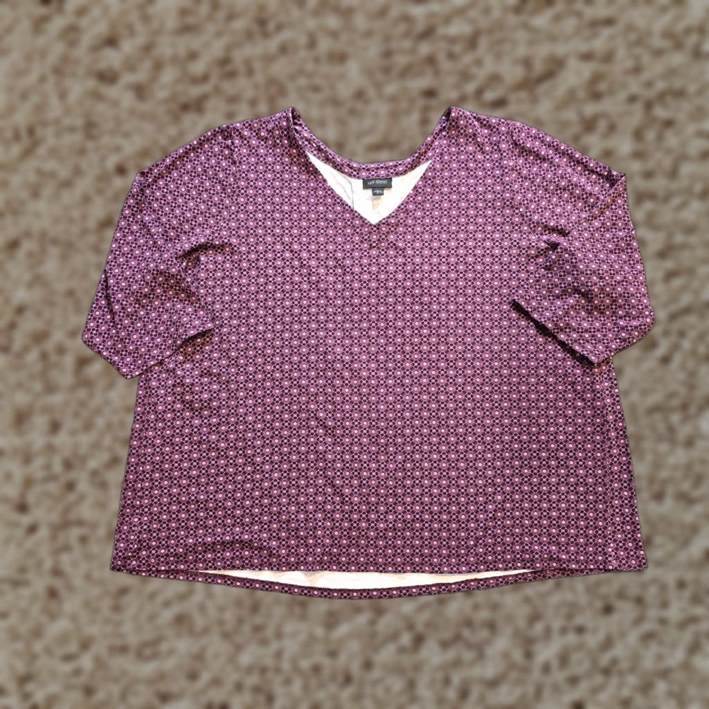 J. Jill J. Jill Top Womens 2X Purple Geometric 3/4 Sleeve V-Neck Stretch Wearever Casual Shirt Mens Womens Boys Girls Size XXL / US 16-18 / IT 52-54 - 1 Thumbnail