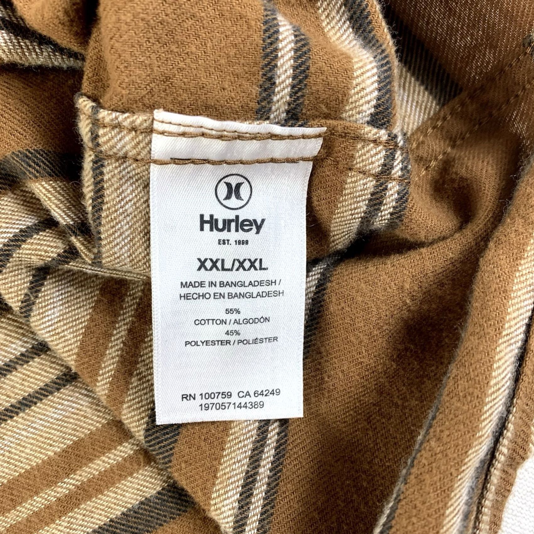 Hurley Hurley Shirt Long Sleeve Button-Up Mens XXL Brown Plaid Flannel Polycotton Size US XXL / EU 58 / 5 - 6 Thumbnail