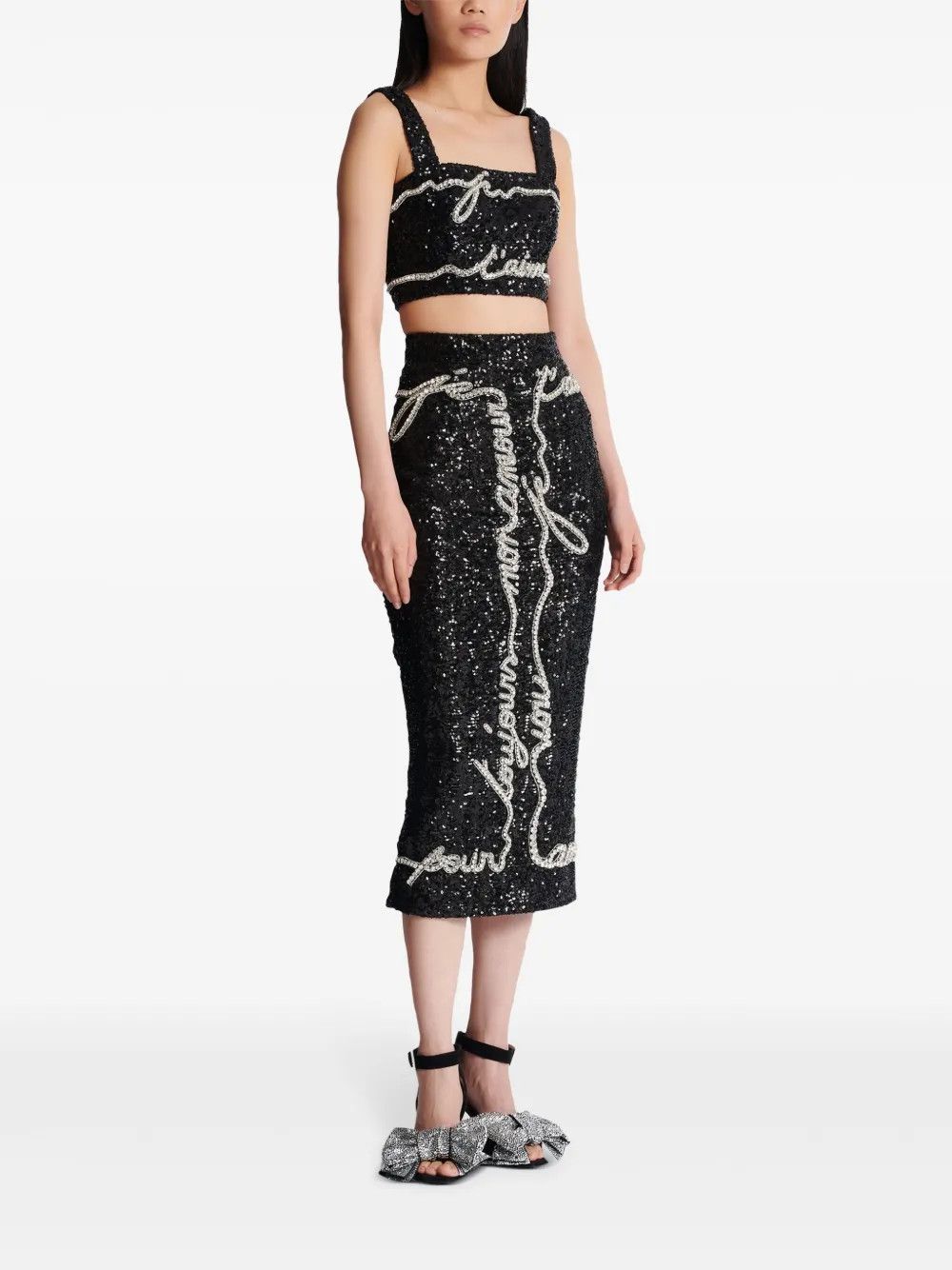 Balmain o1s1wg111225 Sequinned Cropped Top in Black Size S / US 4 / IT 40 - 2 Thumbnail