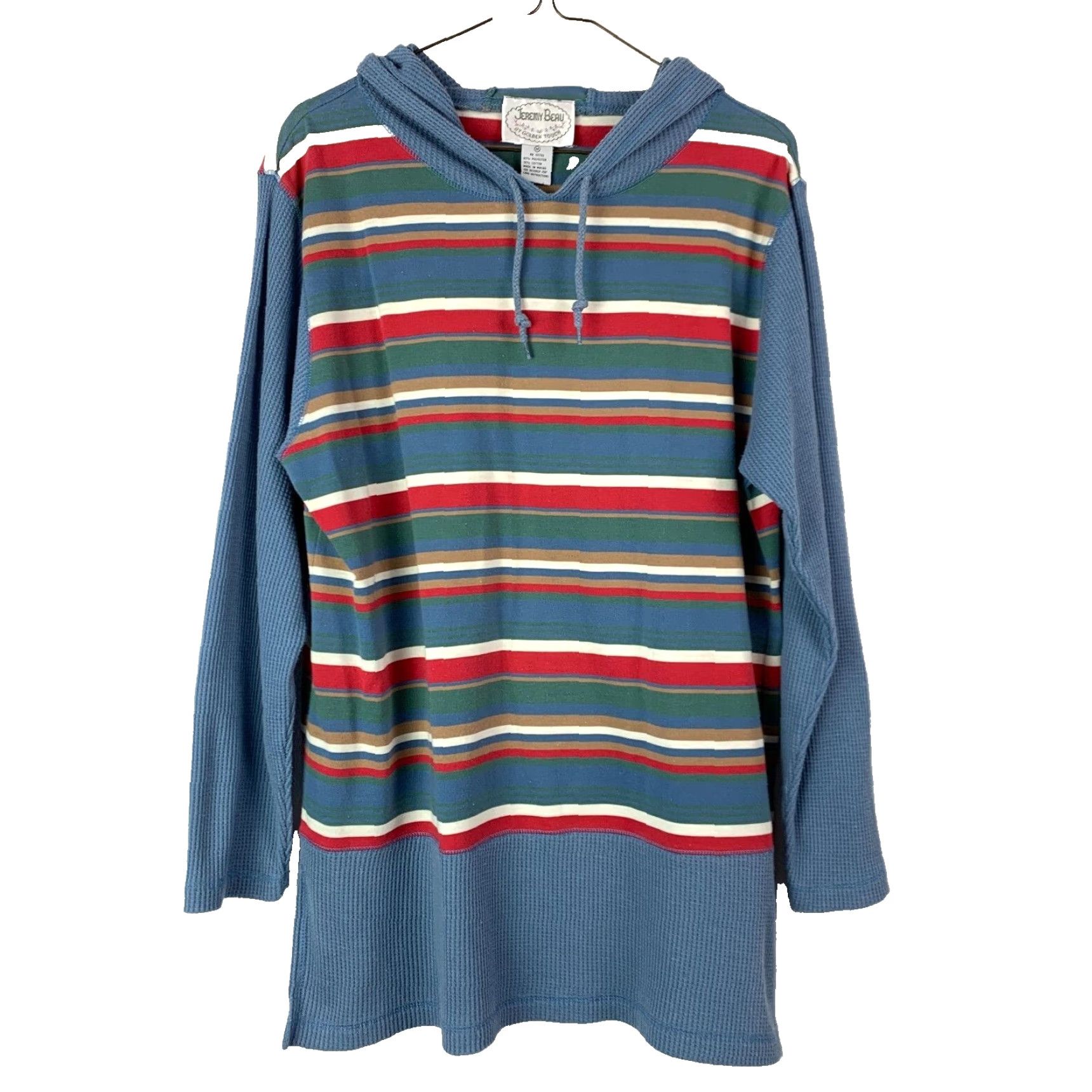 Vintage VINTAGE 90s Jeremy Beau Shirt M Blue Striped Hooded Drawstring Grunge Size M / US 6-8 / IT 42-44 - 2 Thumbnail