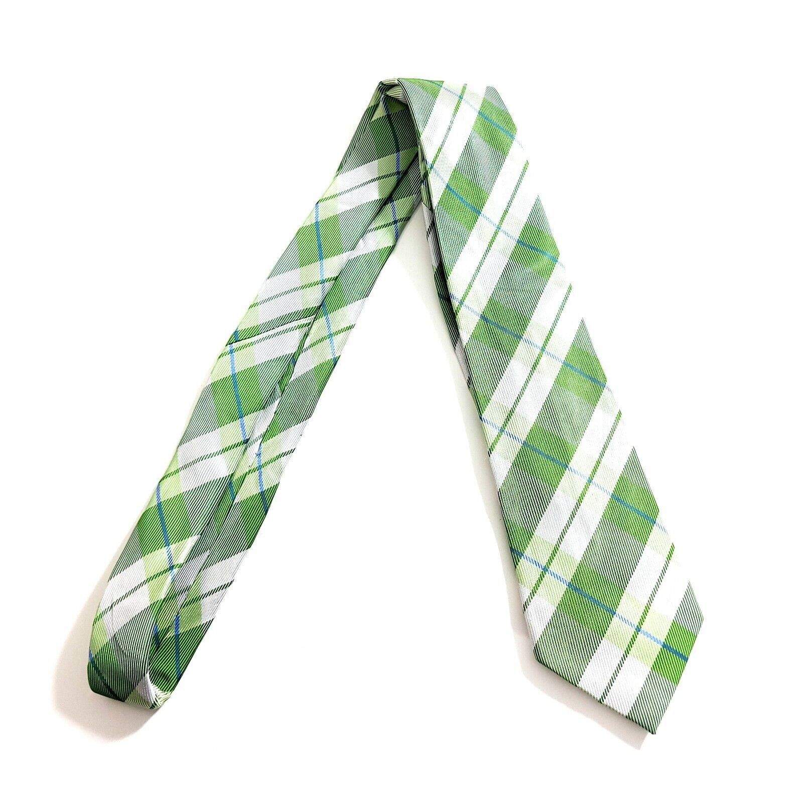 Express Express Woven Green Blue White Plaid Silk Tie Size ONE SIZE - 7 Thumbnail