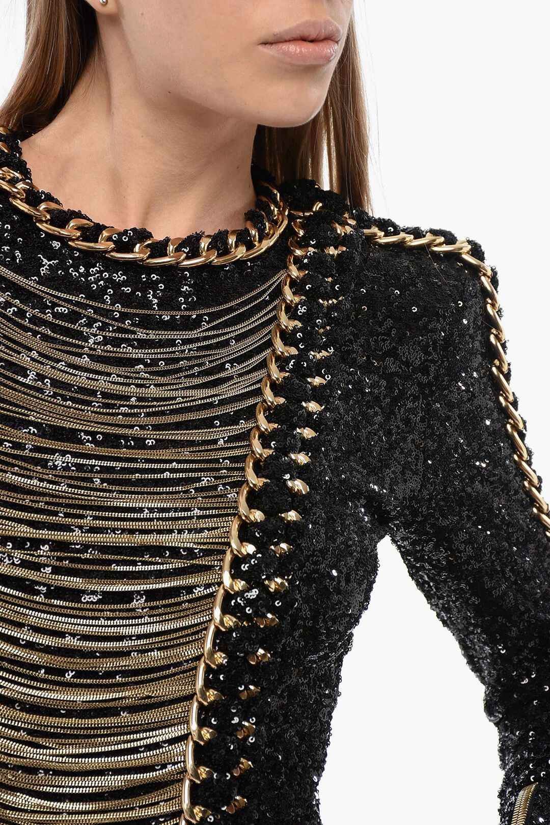 Balmain og1mm0326 Chains Sequin Dress in Black Size M / US 6-8 / IT 42-44 - 3 Thumbnail