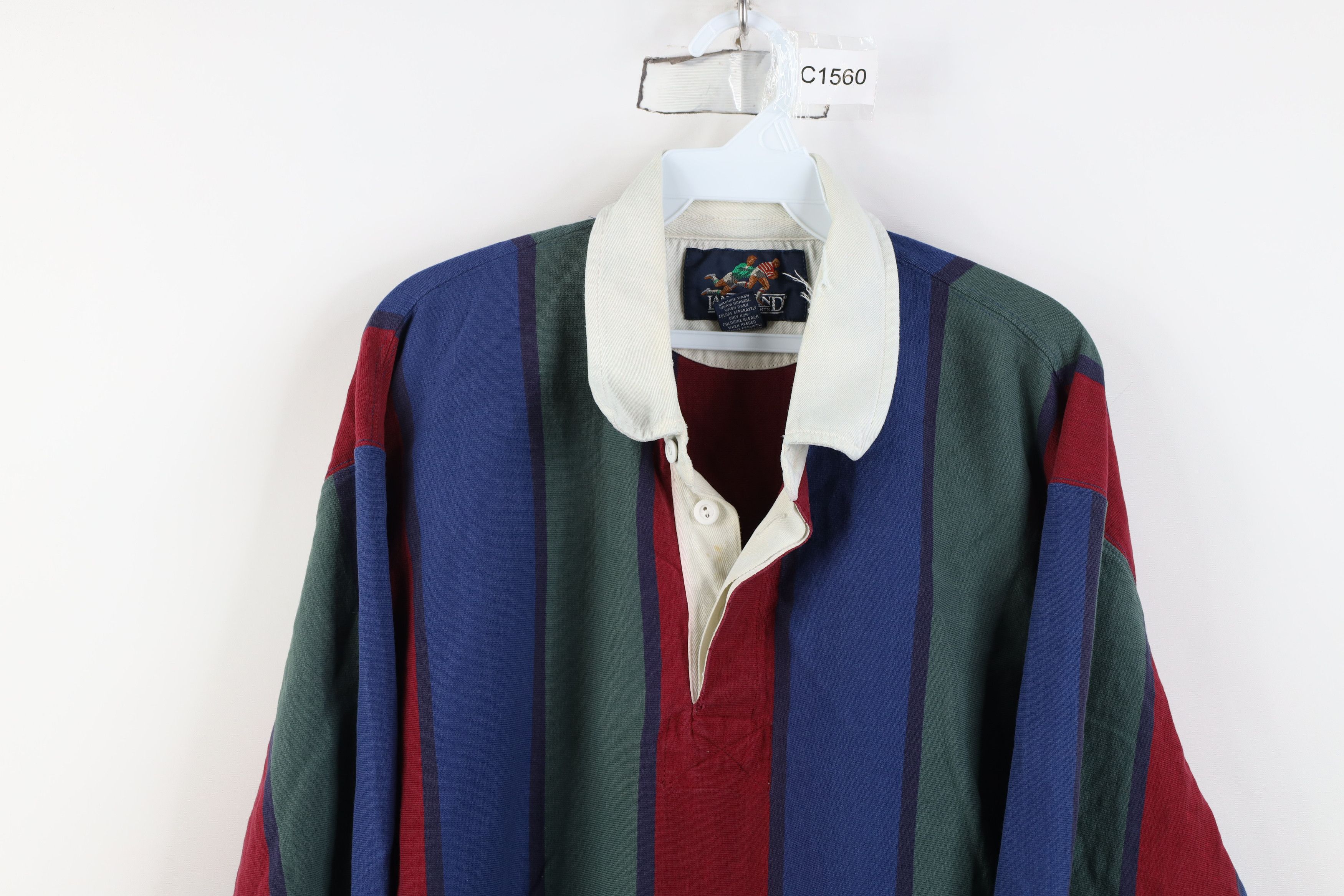 Lands' End Vintage 90s Lands End Striped Long Sleeve Rugby Polo Shirt Size US L / EU 52-54 / 3 - 2 Thumbnail