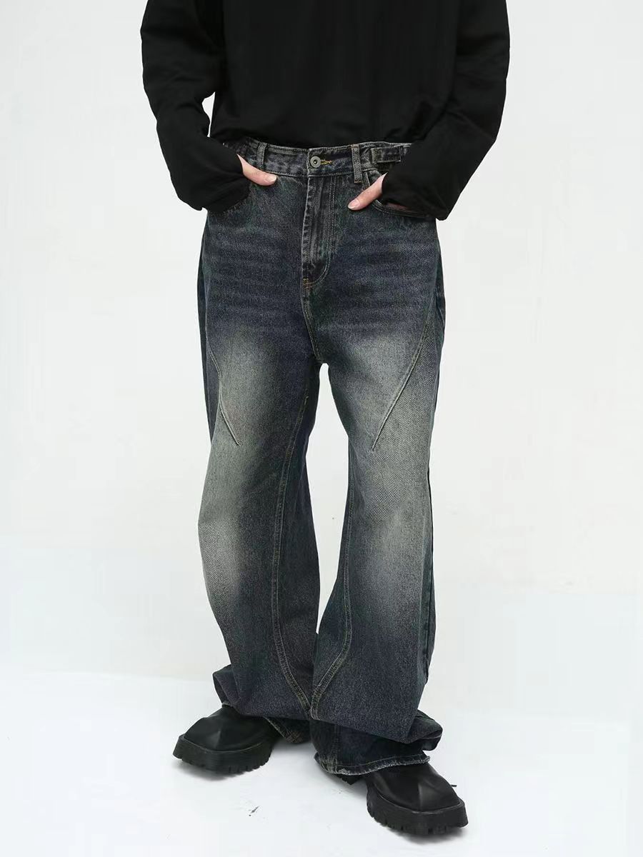 Japanese Brand × Jean Retro dark blue washed distressed straight-leg jeans Size US 31 - 3 Thumbnail