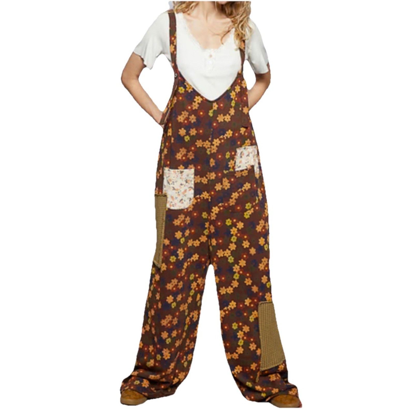Other POL Floral Print Jumpsuit Boho Patchwork Retro Oversized M Size 32" / US 10 / IT 46 - 1 Thumbnail