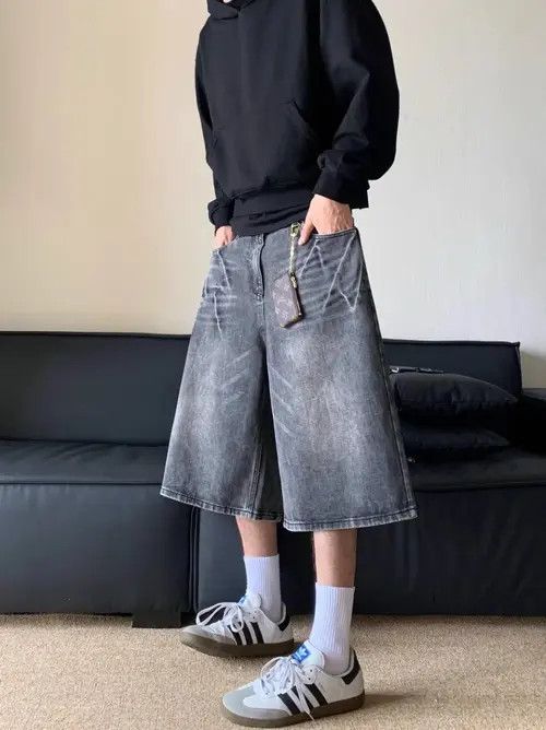 Designer × Japanese Brand Street Jorts Axle Washed Black Crease Short y2k Size US 29 - 1 Thumbnail