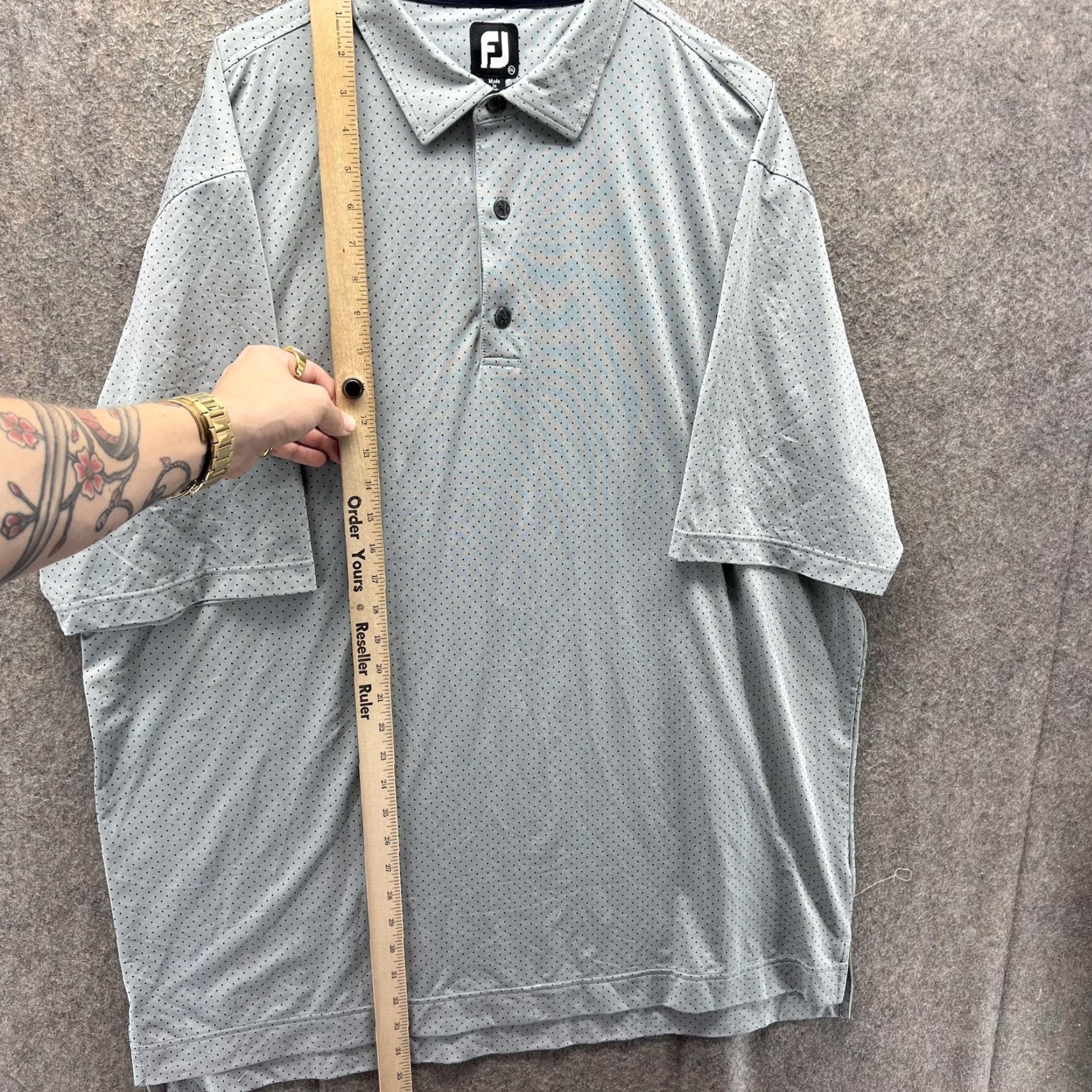Footjoy FootJoy Polo Shirt Mens 2XL Gray Polka Dot Golf Performance Stretch Short Sleeve Size US XXL / EU 58 / 5 - 5 Thumbnail