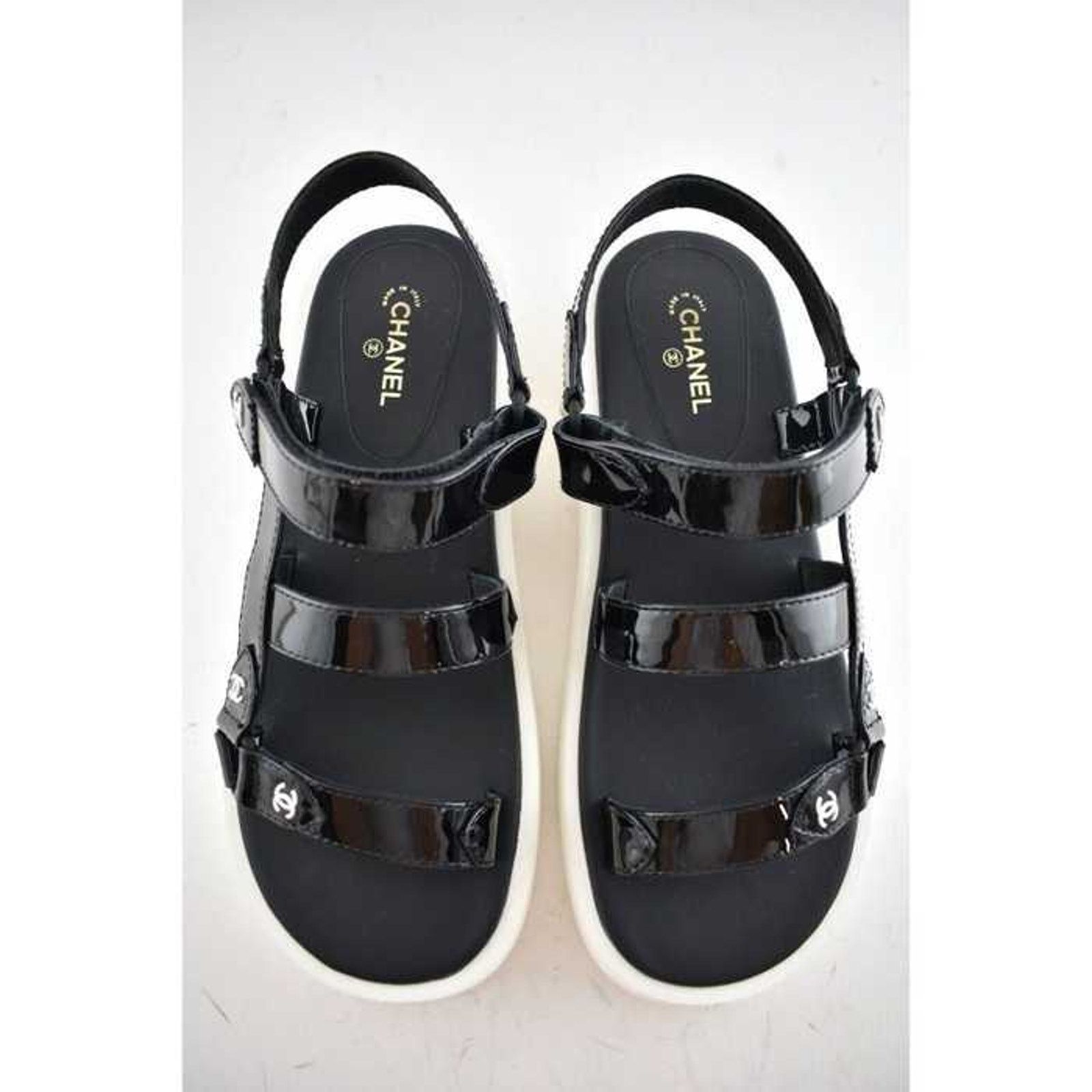 Chanel Chanel 20C Black Patent White CC Logo Mule Slide Strap Size US 10.5 / IT 40.5 - 9 Thumbnail