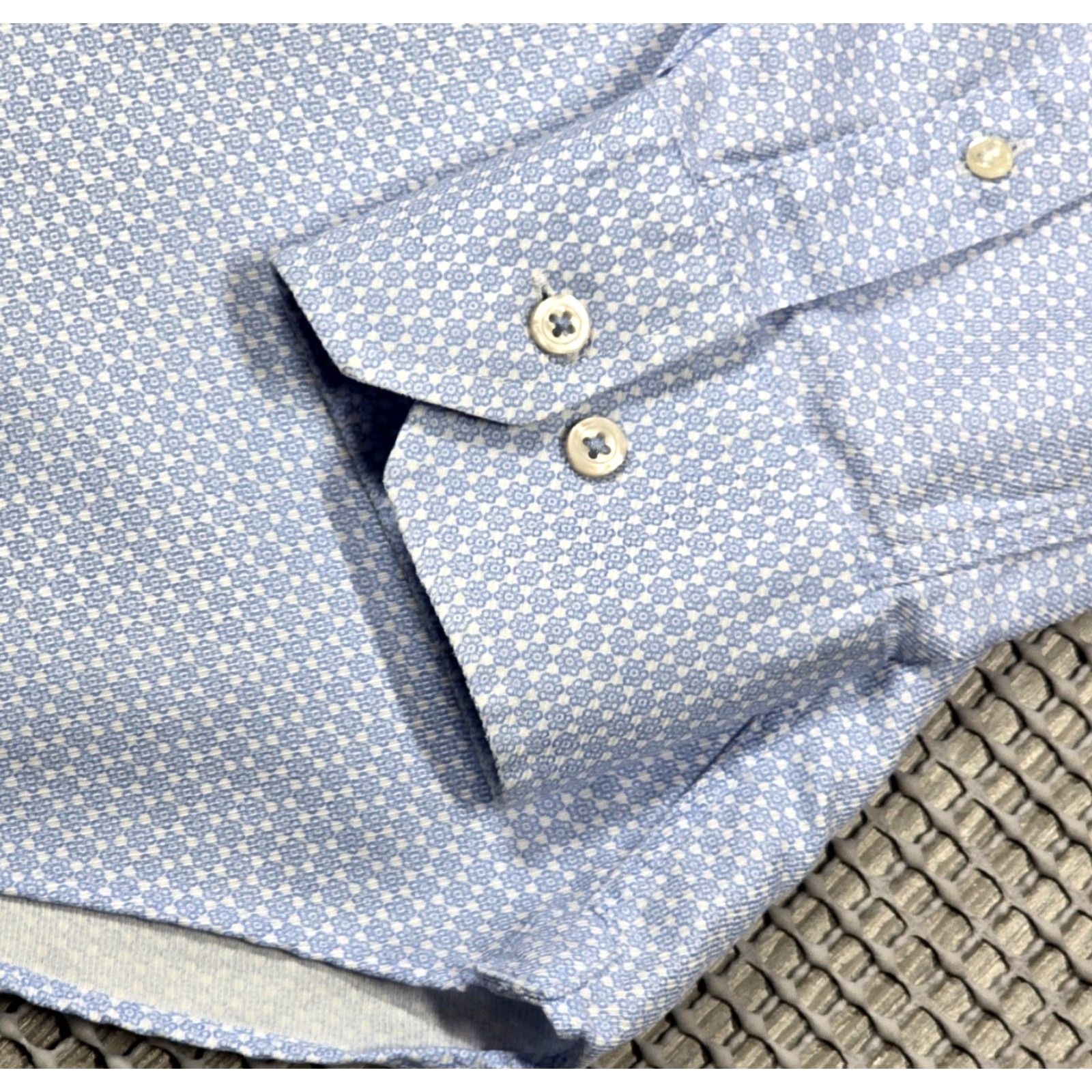 David Donahue David Donahue Blue Geometric Button Up Dress Shirt Long Sleeve Mens M Cotton Size 40R - 6 Thumbnail