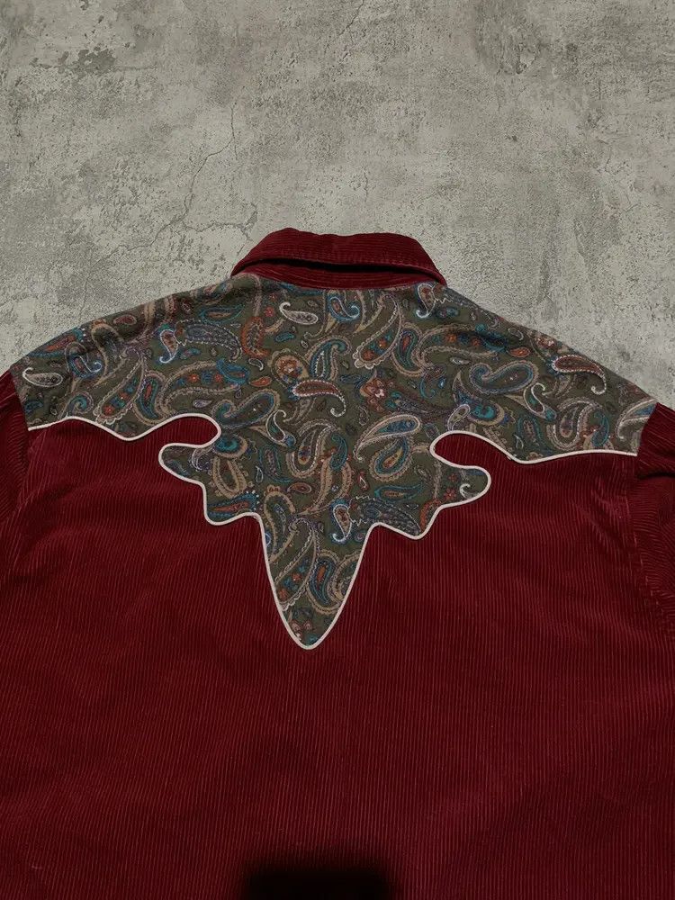 Vintage LAFF USA western paisley corduroy shirt marroon Size US M / EU 48-50 / 2 - 8 Thumbnail