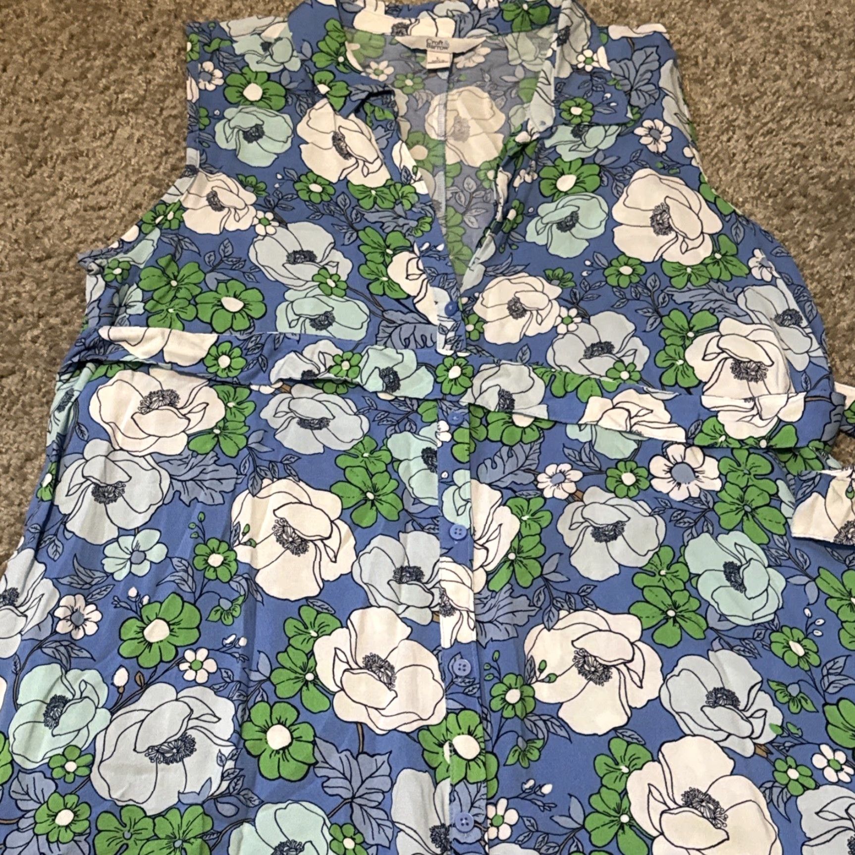 Croft & Barrow Croft & Barrow Blue White Flower Sleeveless Full Button Front Body Length Dress Women L Blue Floral A-Line Long Dress Size L / US 10 / IT 46 - 5 Thumbnail