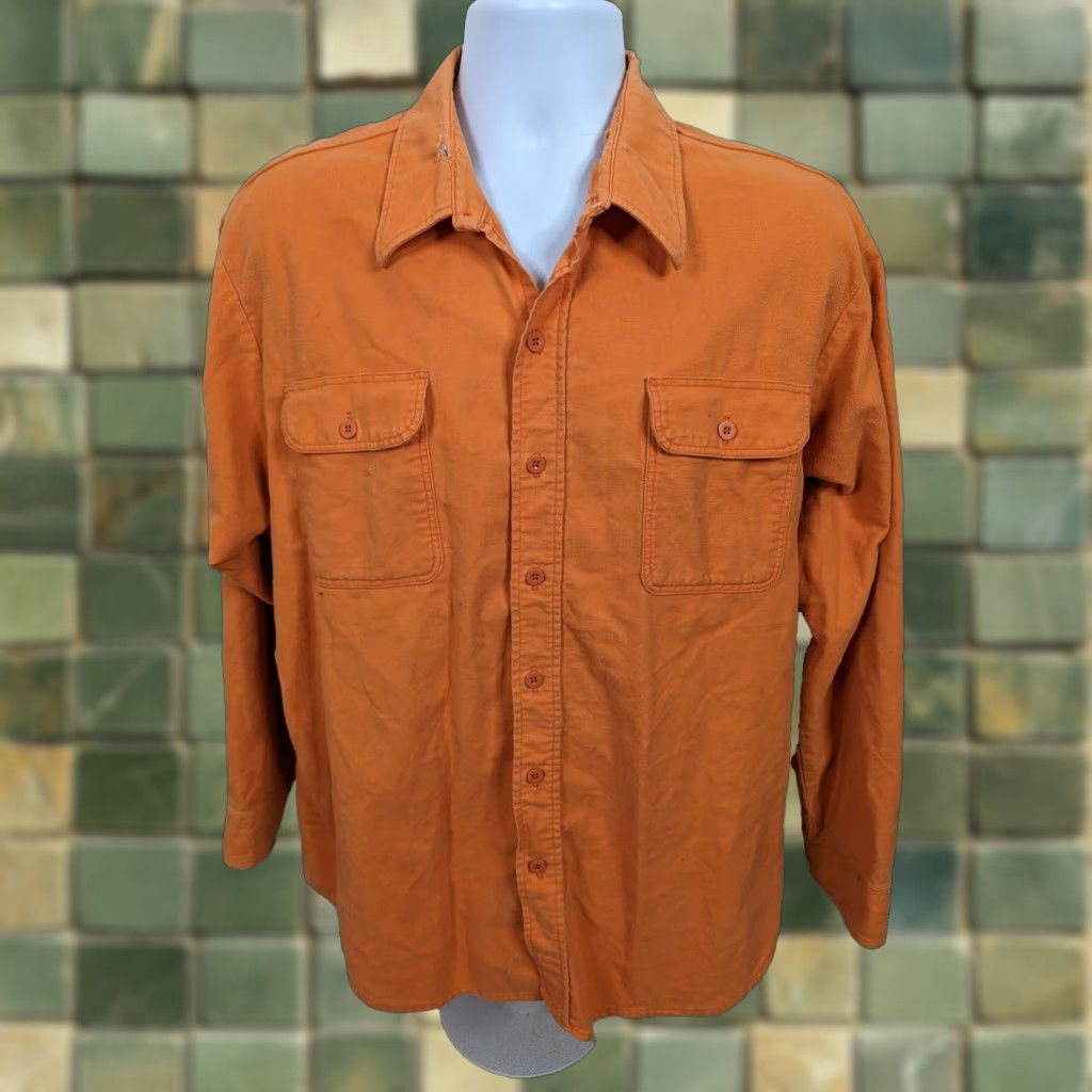 CLOT VINTAGE Prentiss Orange Chamois Cloth Flannel Shirt XL Mens Cotton Size US XL / EU 56 / 4 - 1 Thumbnail