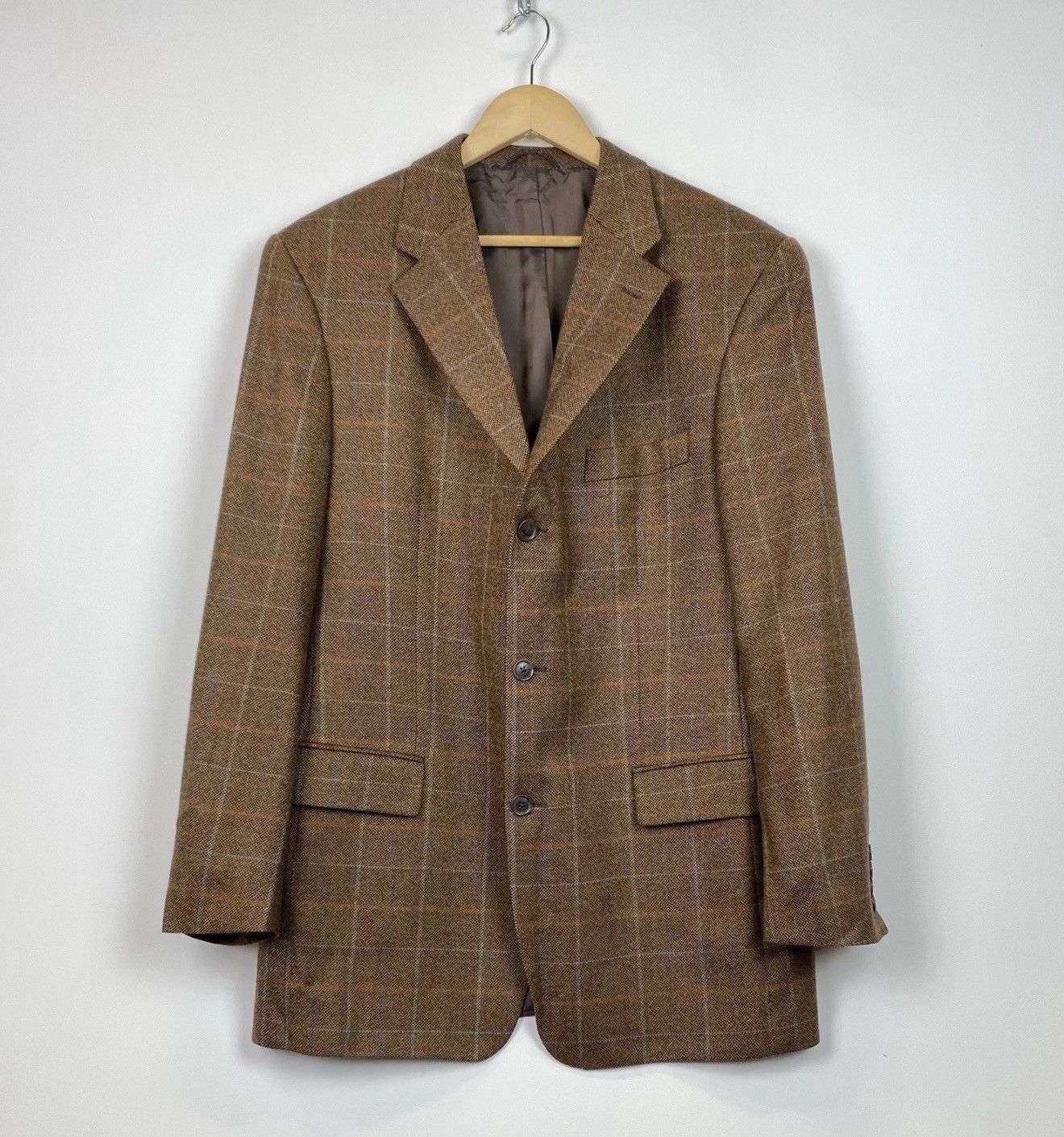 Harris Tweed Mario Barutti 3 Buttons Blazer Jacket Brown Wool Cashmere Size 52R - 1 Thumbnail