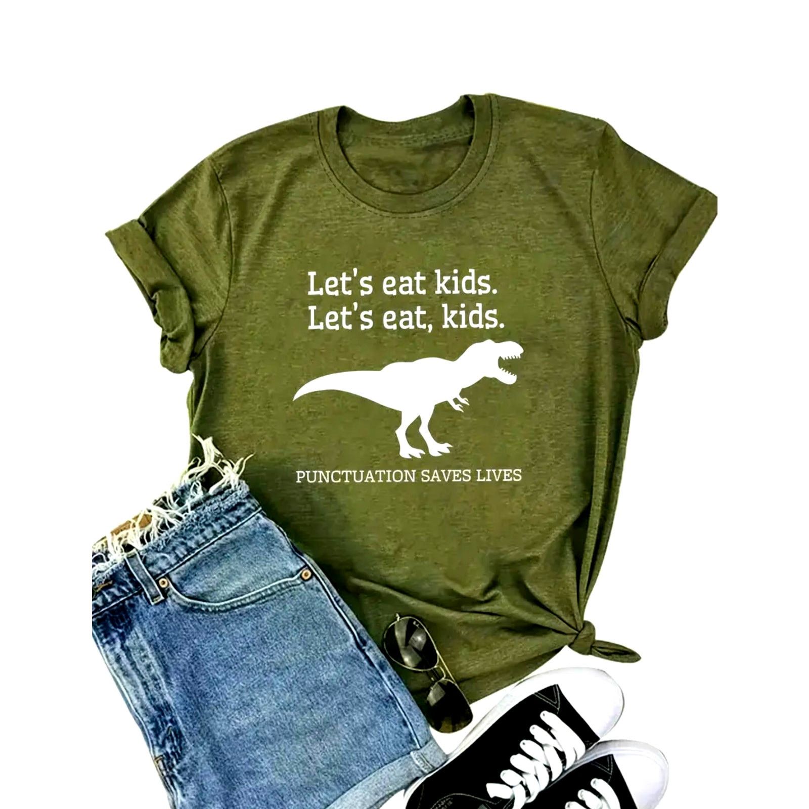 Other Dinosaur Print T Shirt Crew Neck Lets Eat Kids Funny 8/10 Size L / US 10 / IT 46 - 2 Thumbnail