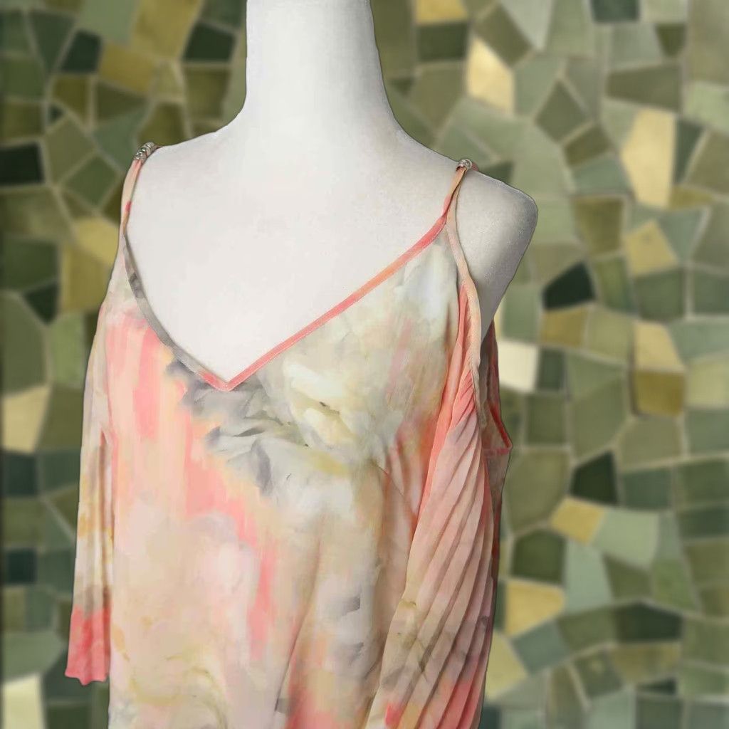 White House Black Market Dress Women 6 Orange Floral Watercolor Sundress Spaghetti Straps Cold Shoulder Spring Knee Length Party Cocktail