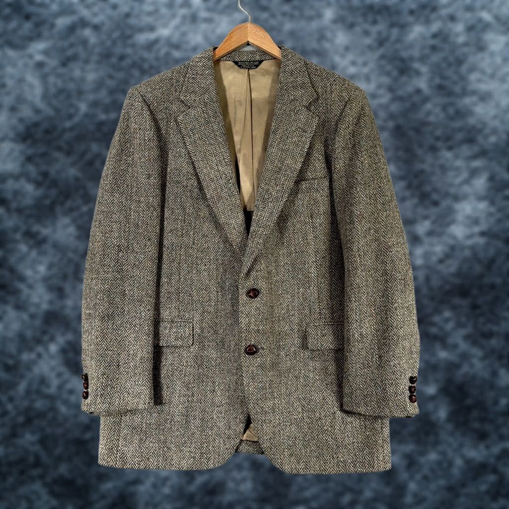Harris Tweed VINTAGE Harris Tweed Blazer Sport Coat Wool 44 Long Herringbone USA Mens Long Coat 3-Button Notch Lapel Brown Size 44R - 1 Thumbnail