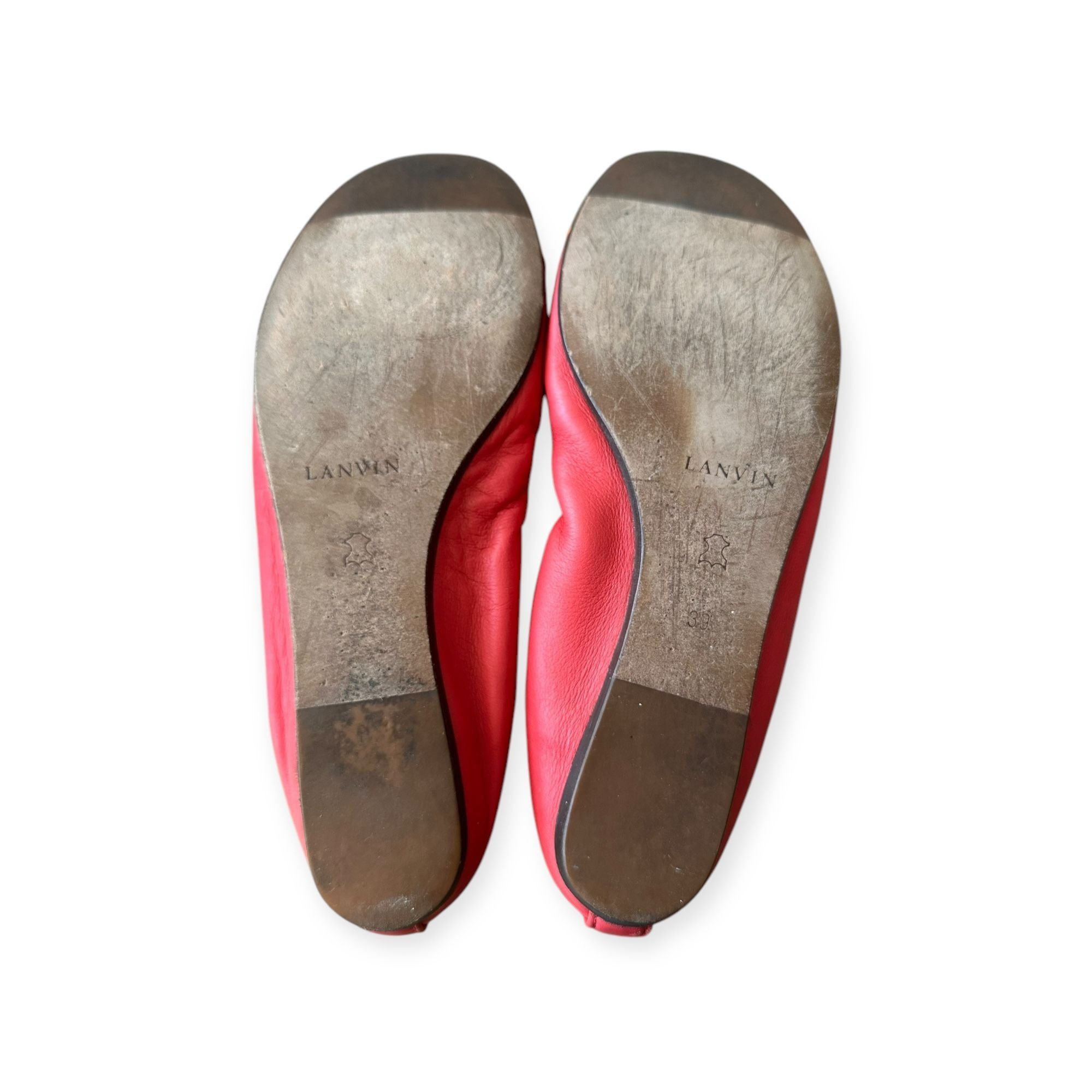 Lanvin Lanvin Cap-Toe Ballerina Flats. in Red /Orange Leather, 39 Size US 9 / IT 39 - 10 Thumbnail