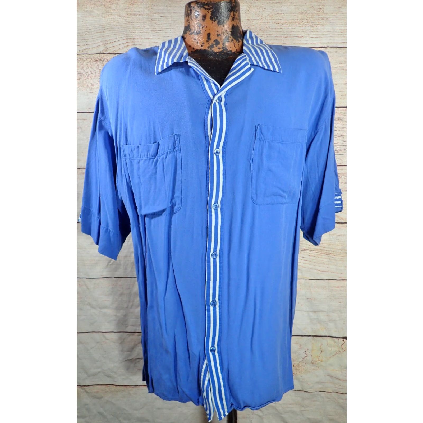 Vintage VINTAGE Bobby Chan Silk Bamboo Button Shirt Men Large Blue Chevy Bel Air 57 Hot Rod Car Beach Hawaiian Size US L / EU 52-54 / 3 - 3 Thumbnail