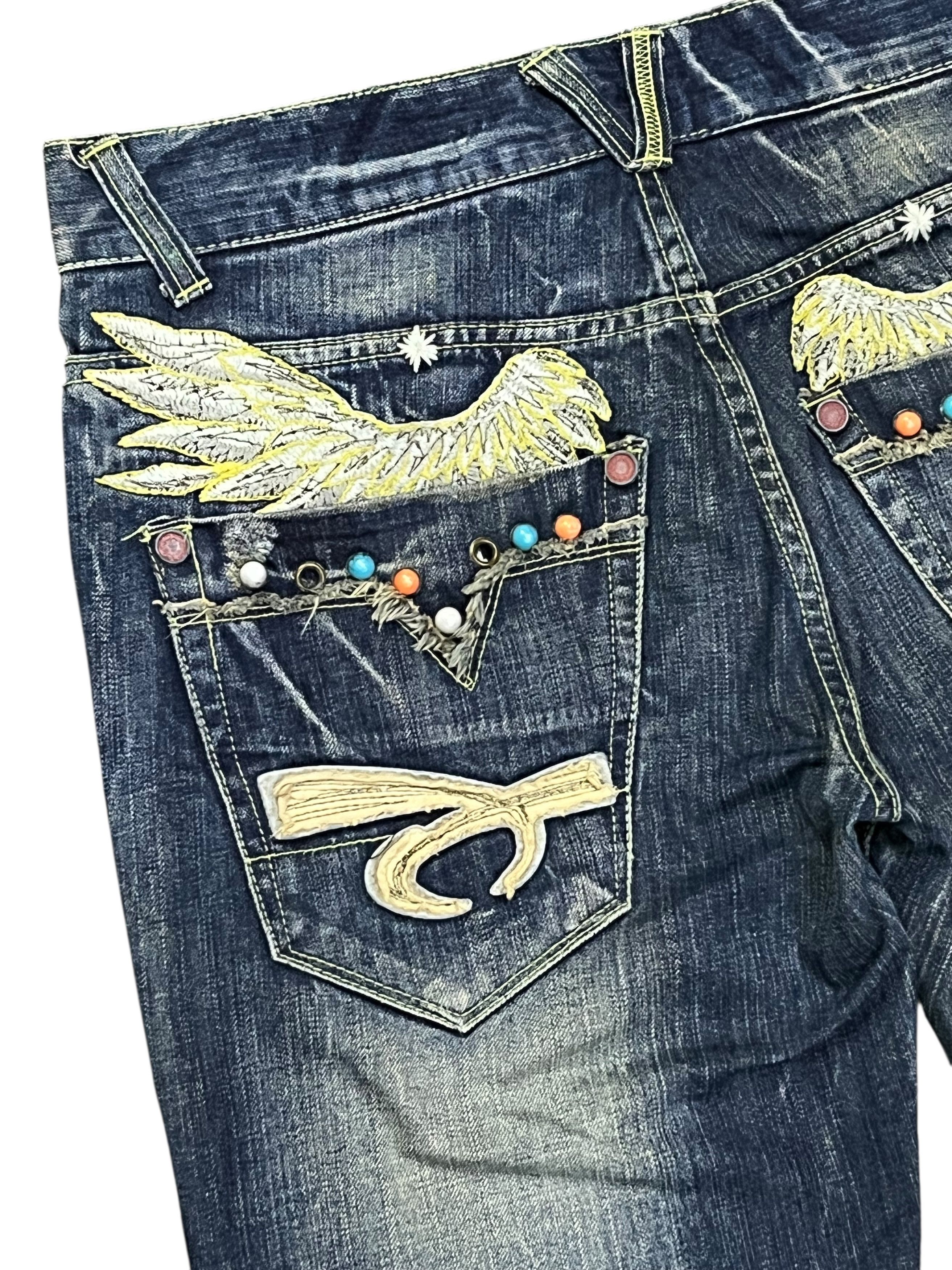 Japanese Brand 🔥REDPEPPER Embroidery Wings Flare Distressed Clawmark Denim Size US 31 - 3 Thumbnail