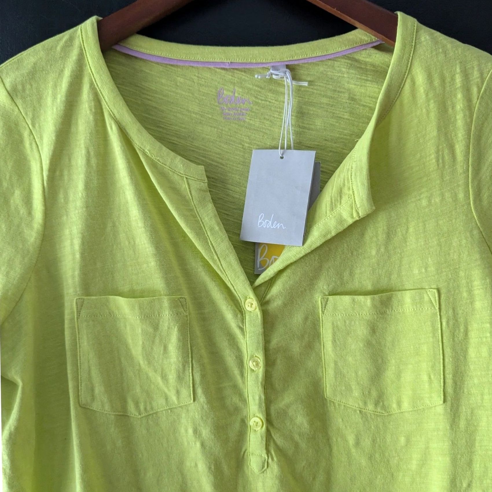 Boden Boden Slub Knit Cotton Henley Top 3/4 Sleeve Lime Green Neon Yellow Womens S Shirt Casual Preppy Mens Girls Size S / US 4 / IT 40 - 2 Thumbnail