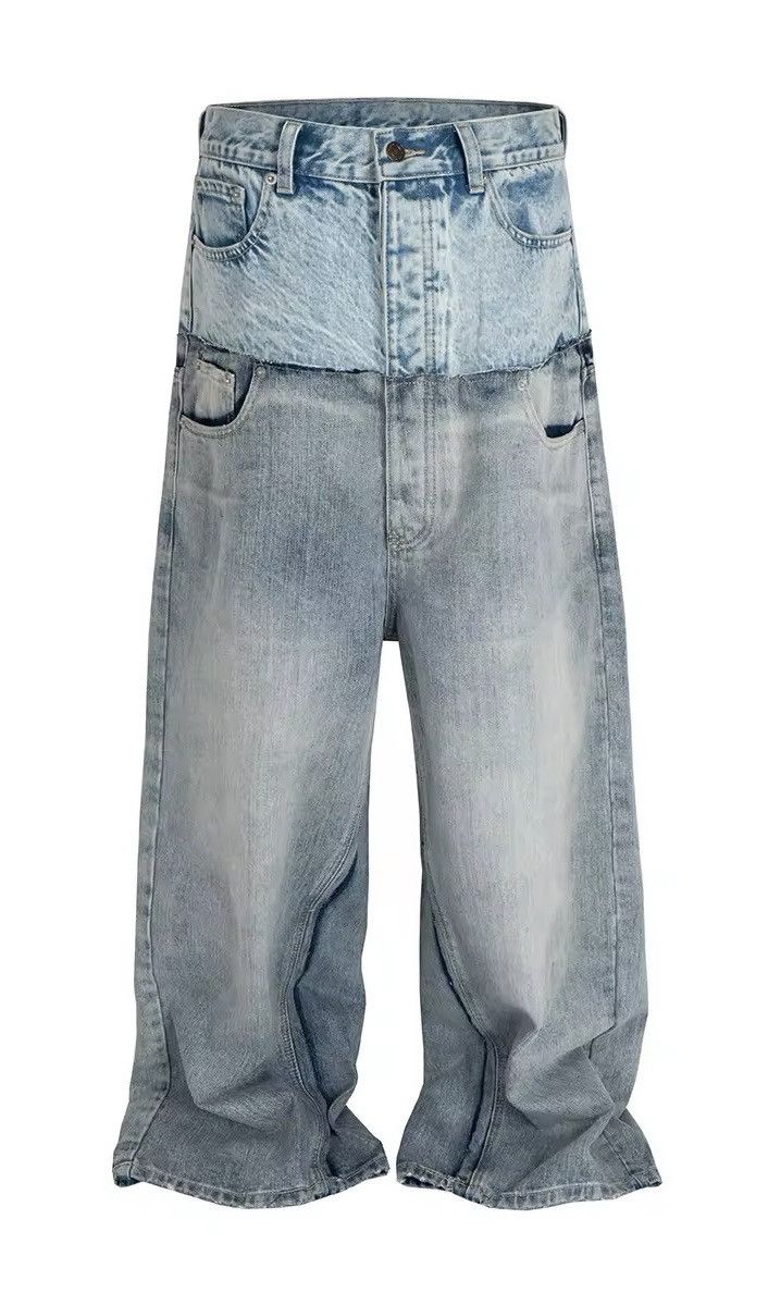 Jean × Vintage Double-layer Waist Patchwork Baggy Jeans Size US 33 - 2 Thumbnail