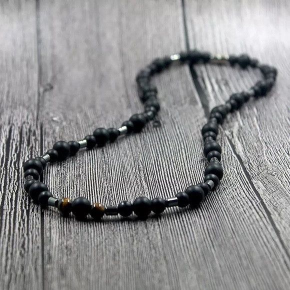 Other Unisex Classic Vintage Matt Black Stone Necklace Size ONE SIZE - 4 Thumbnail