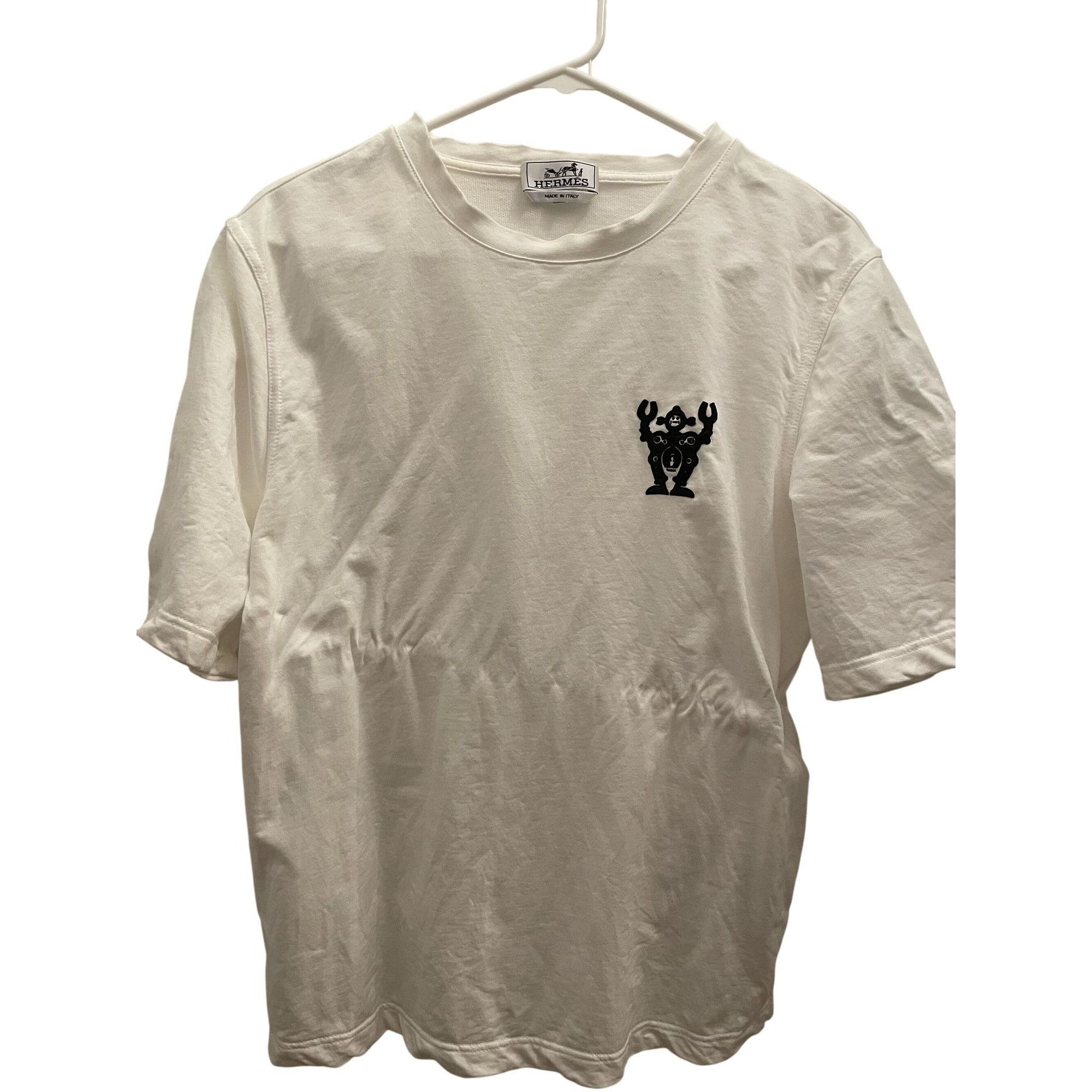 Hermes Hermès White Cotton T-Shirt With Black Robot Embroidery Made Size US M / EU 48-50 / 2 - 1 Thumbnail