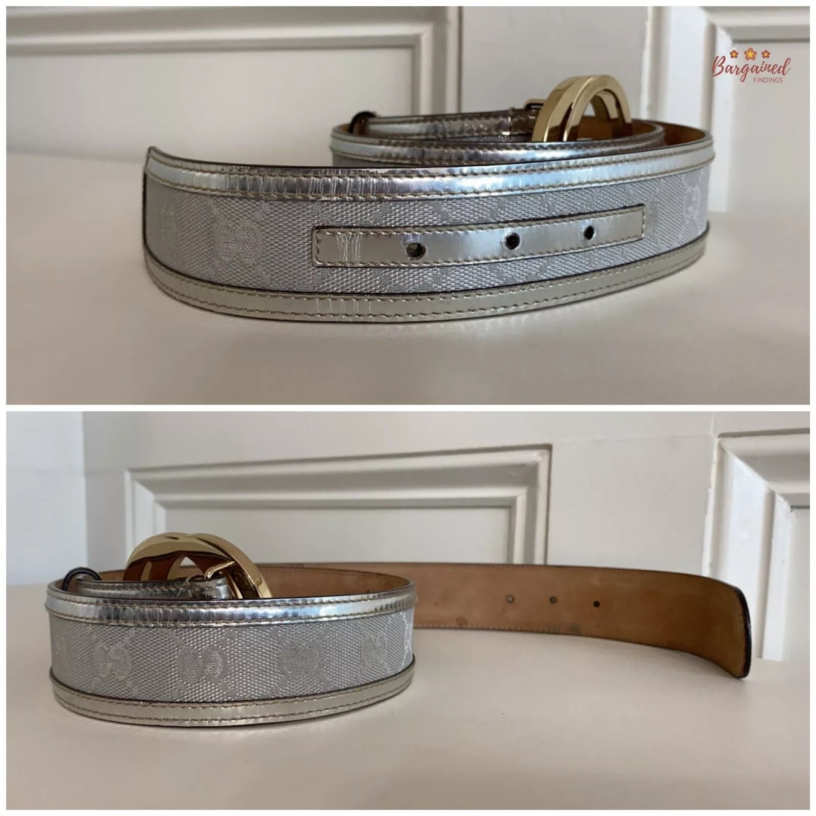 Gucci Gucci Monogram Leather Gold Interlocking G Buckle Belt Size 32 - 3 Thumbnail